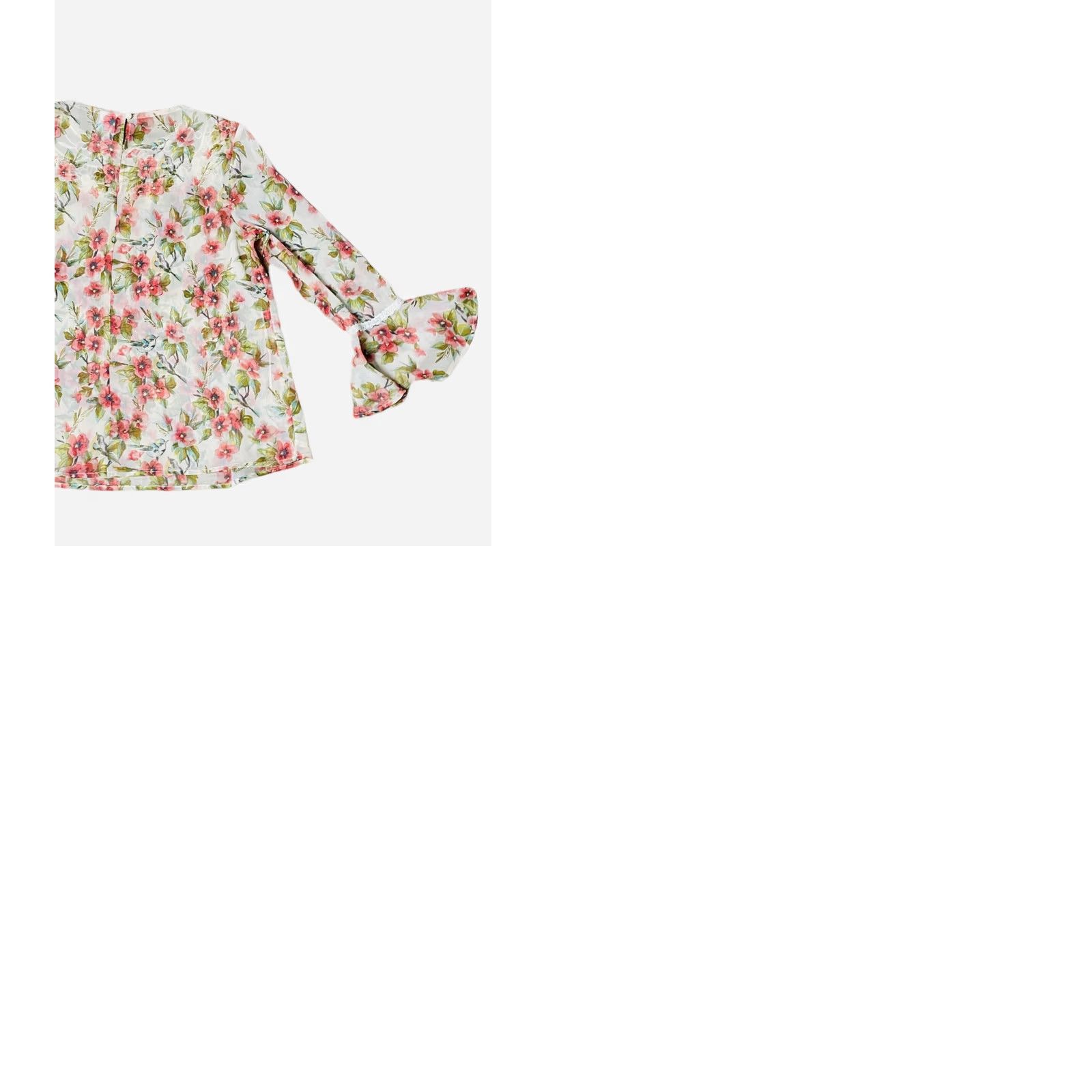 Disney Disney LC Collection Snow White Blouse Womens Small Floral Pink Long Sleeve Balloon Fringe Multicolor Polyester Blend Round Neck Regular Shirt Size S / US 4 / IT 40 - 9 Thumbnail