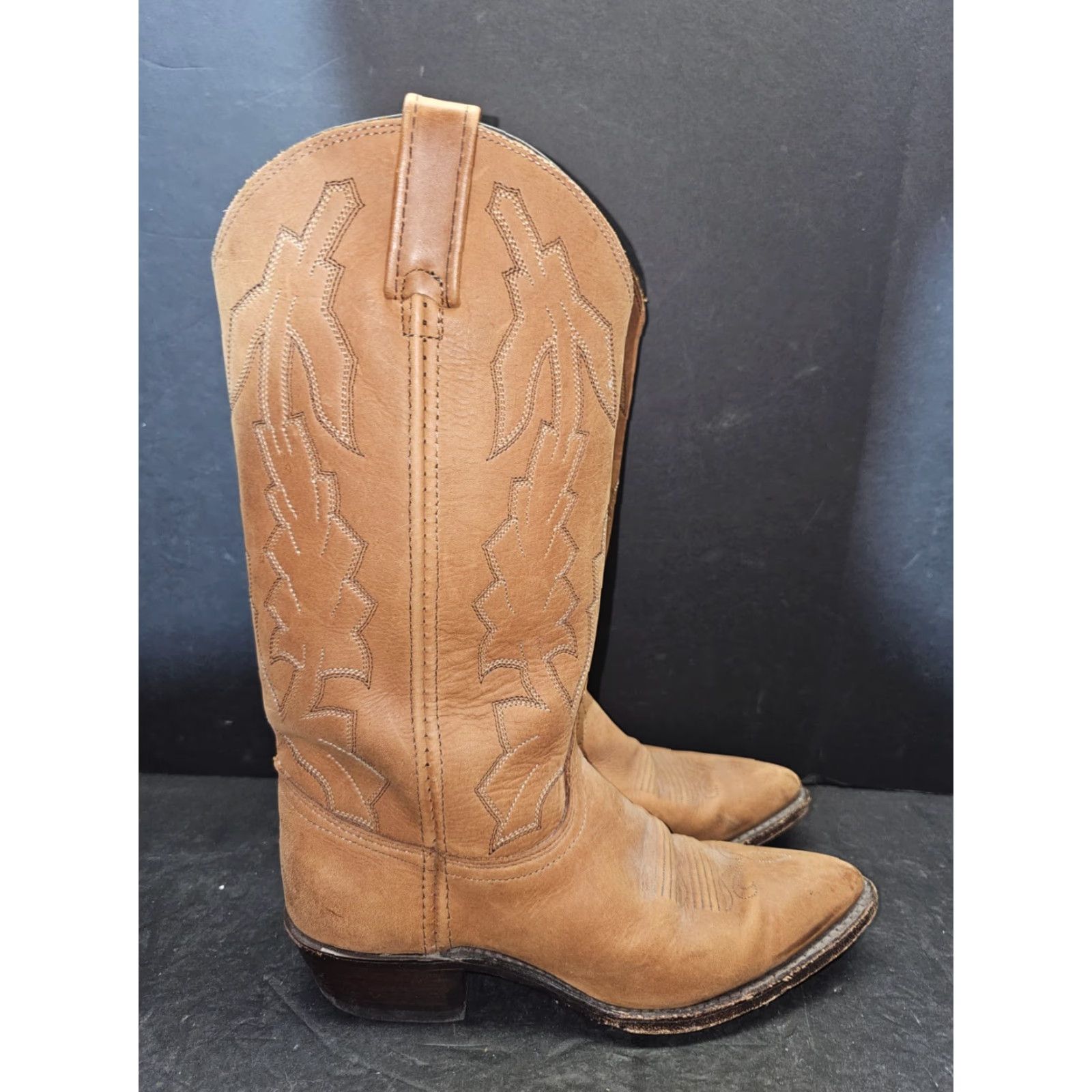 Dan Post VINTAGE Dan Post Marlboro Boots Tan Cowhide Leather Western Cowboy Sz 7M - Classic Cowboy Boots, 1970s, Leather, Boots, tan, Mens Size US 7 / EU 40 - 5 Thumbnail