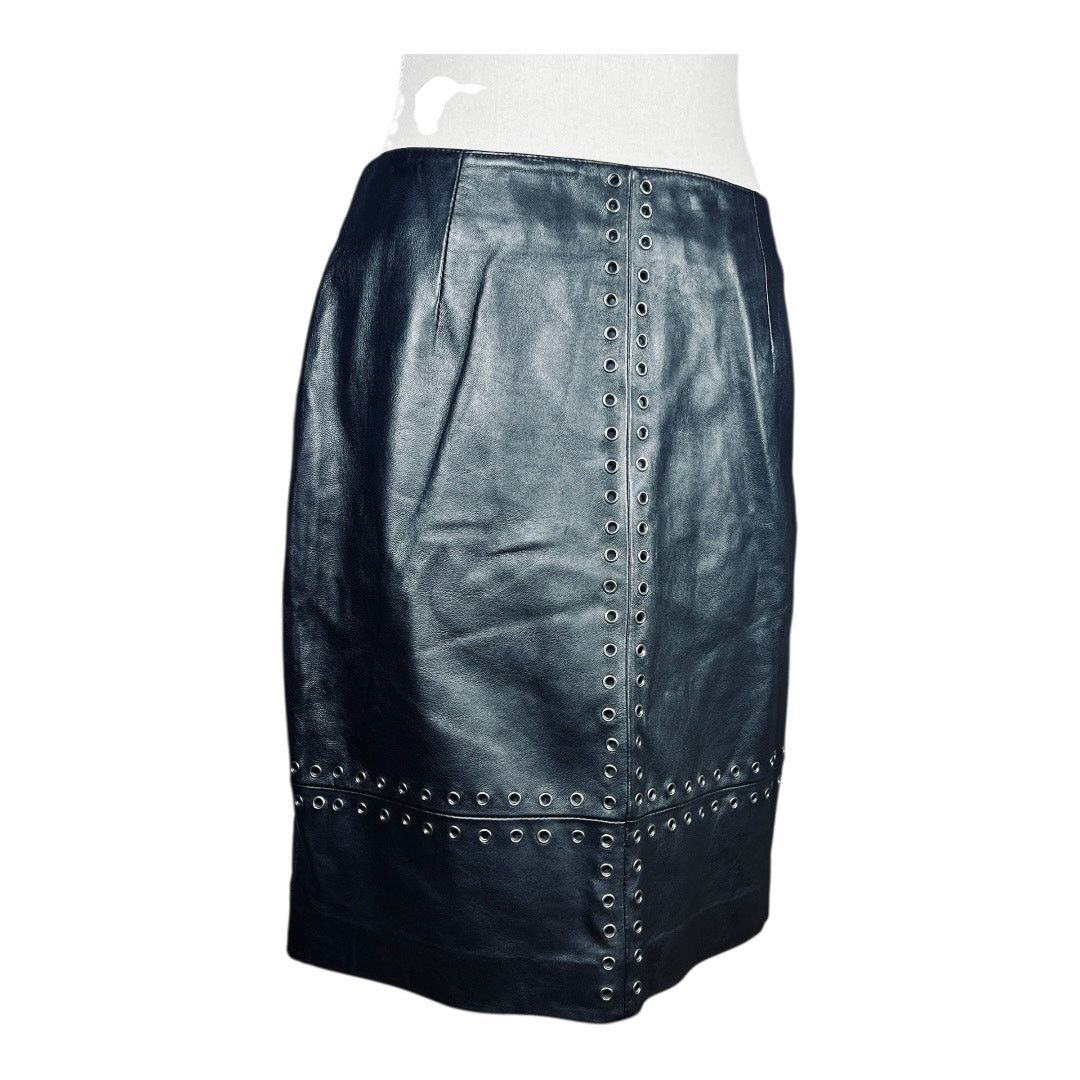 Vintage Vintage Lamb Leather Grommet Stud Pencil Skirt Black 10 Chic Size 32" / US 10 / IT 46 - 6 Thumbnail