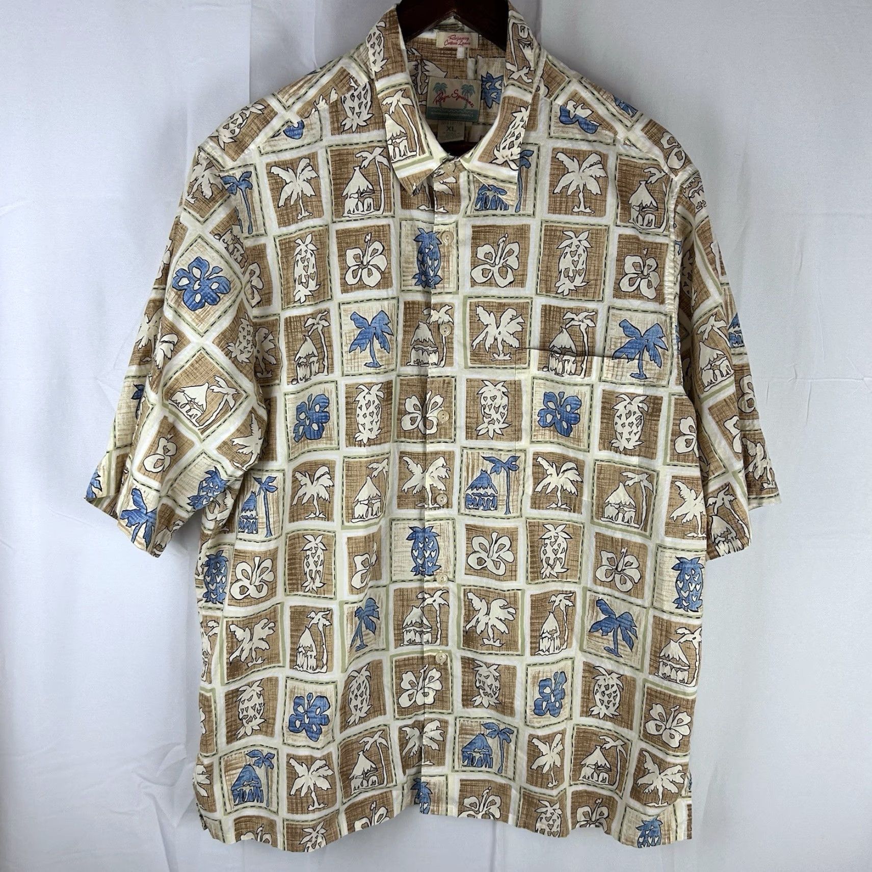 Reyn Spooner VINTAGE Reyn Spooner Regency Cotton Lawn Palm Trees Pineapple Hawaiian Shirt XL Men Brown Tan Blue Short Sleeve Button-Up Collared Size US XL / EU 56 / 4 - 2 Thumbnail
