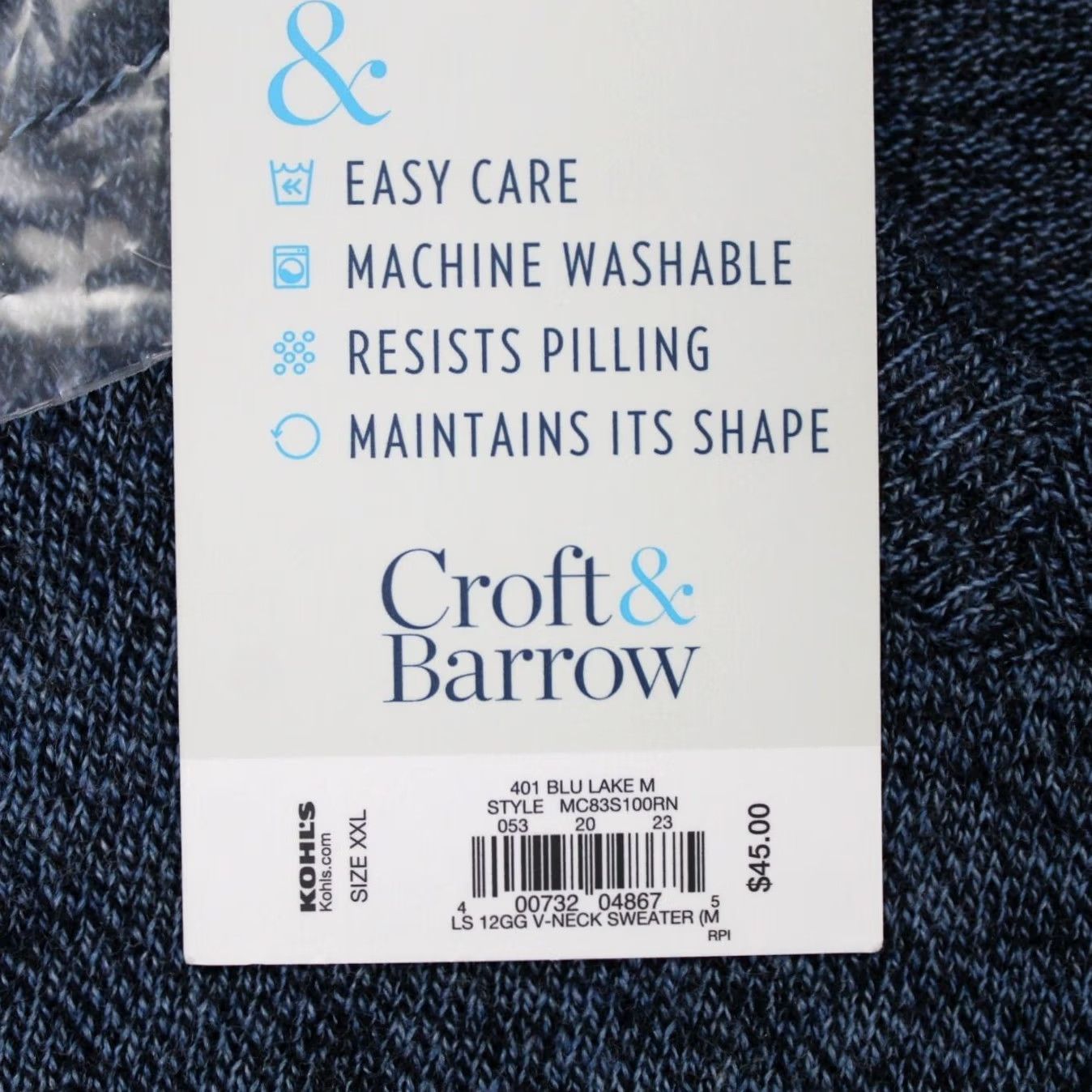 Croft & Barrow VINTAGE Croft & Barrow Sweater NWT Mens 2XL XXL Blue V-Neck Easy Care Cotton/Nylon/Modal Size US XXL / EU 58 / 5 - 7 Thumbnail