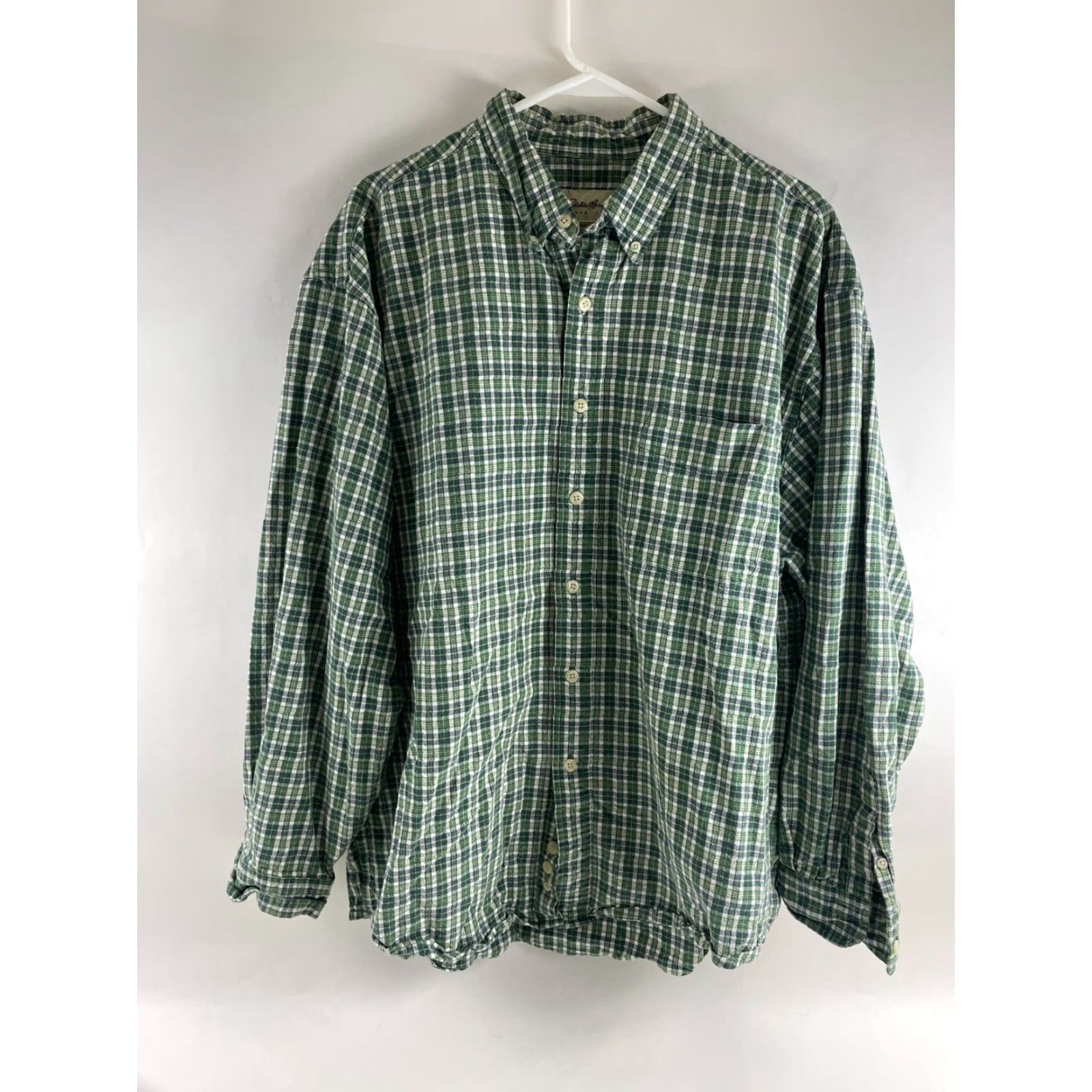 Eddie Bauer Eddie Bauer Shirt Men's Large Blue Green White Plaid Button Down Button-Up Long Sleeve Ox, Regular Fit, Cotton, Classic Theme, Mens Size US XL / EU 56 / 4 - 2 Thumbnail