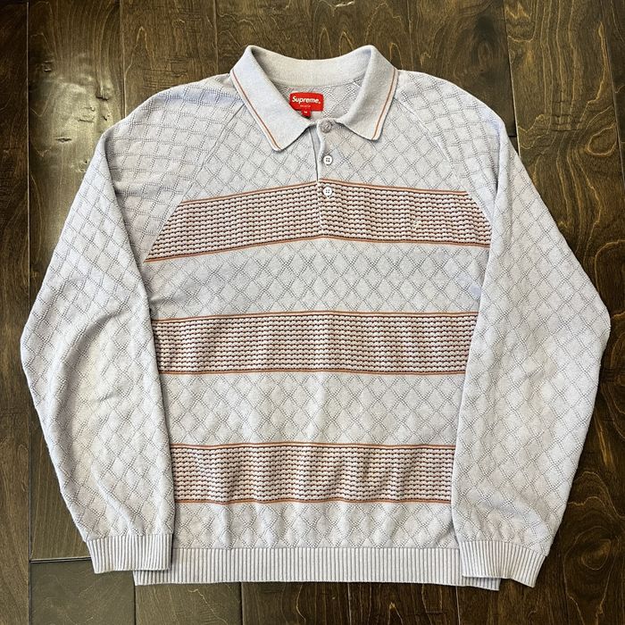 Supreme Sz M Supreme Knit Stripe L/S Polo Dusty Light Purple | Grailed