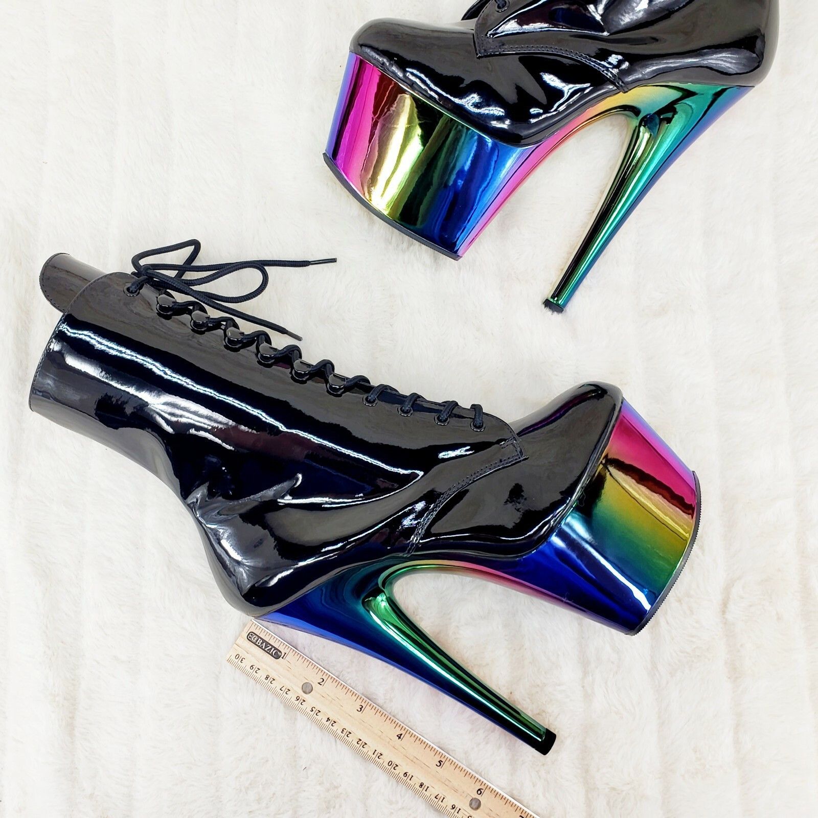 Other Adore 1020RC Black Patent Rainbow Platform 7" High Heel Ankl Size US 10 / IT 40 - 4 Thumbnail