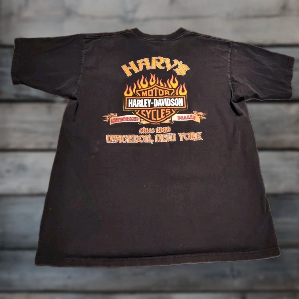 Harley Davidson VINTAGE 90s HARLEY DAVIDSON MOTORCYCLE T-Shirt XL Black Biker Macedonia Mens Size US XL / EU 56 / 4 - 1 Thumbnail