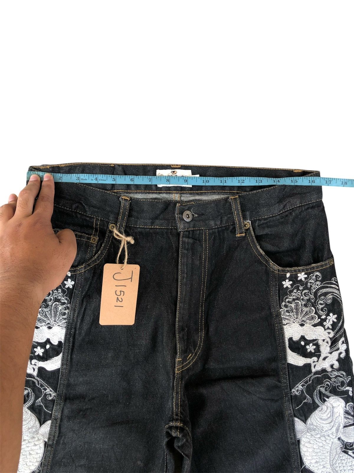 Karakuri Tamashii Karakuri Tamashii Embroidered Jeans Distressed Jeans Size US 33 - 22 Thumbnail