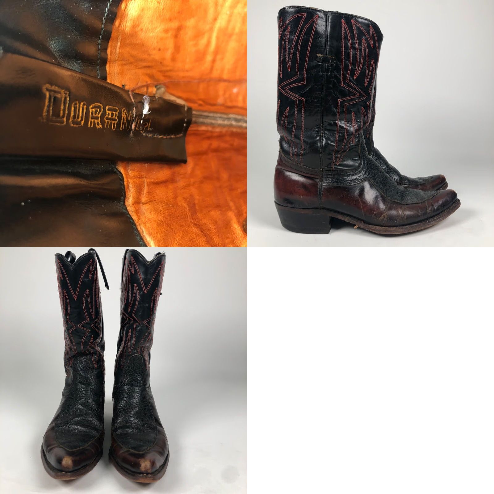 Durango VINTAGE Durango Boots Western Cowboy Mens 10.5 D Black Leather Mid-Calf Pointed Toe Pull On | Embroidered Logo | Boots | Durango | USA Made Size US 11 / EU 44 - 10 Thumbnail