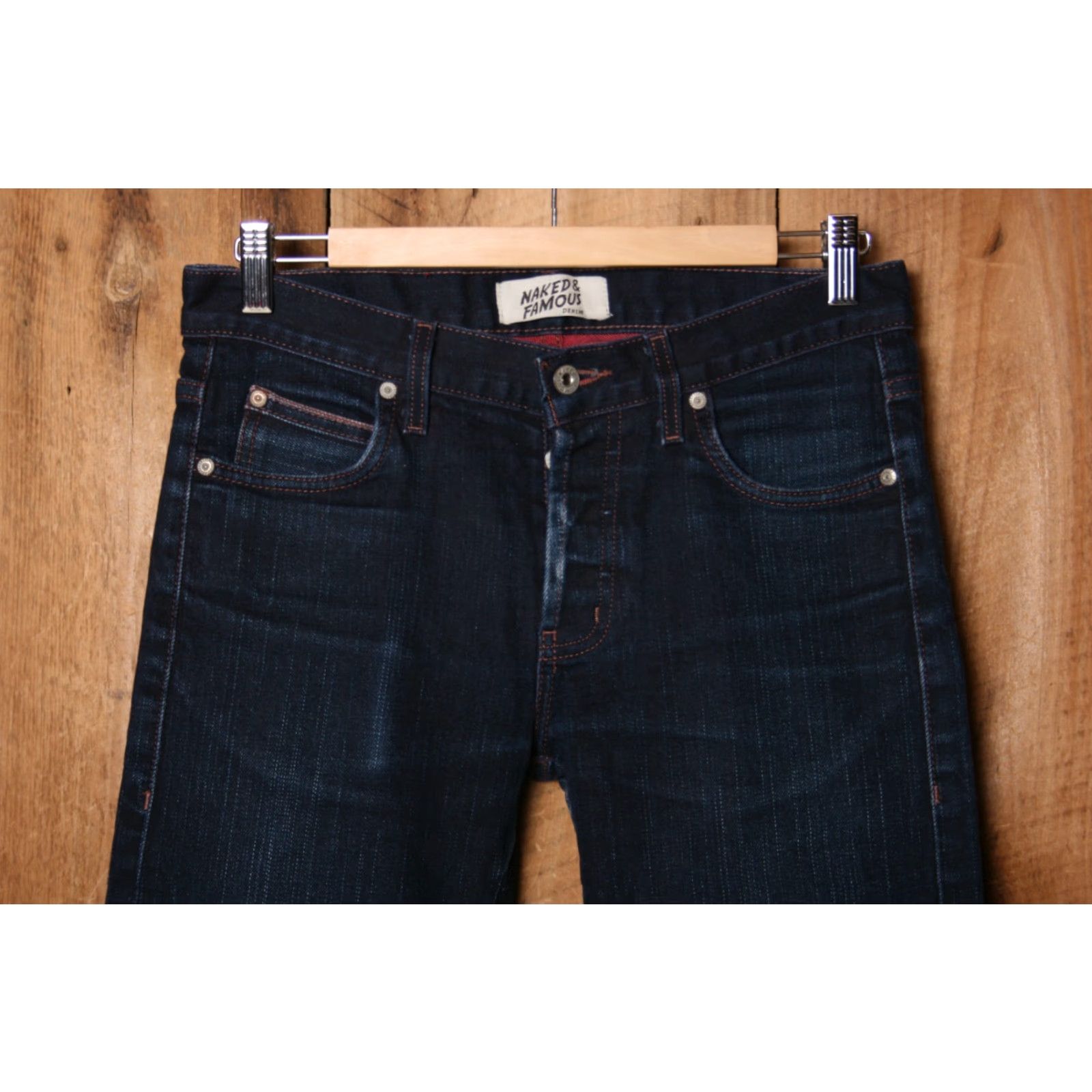 Vintage NAKED & FAMOUS Denim Skinny Guy Red Weft Stretch Selvedge Jeans ≈ Sz. 30x33 | 5-Pocket | Slim Fit | Blue Denim Jeans Men Regular Rise 8-10in 30x33 Size US 30 / EU 46 - 2 Thumbnail