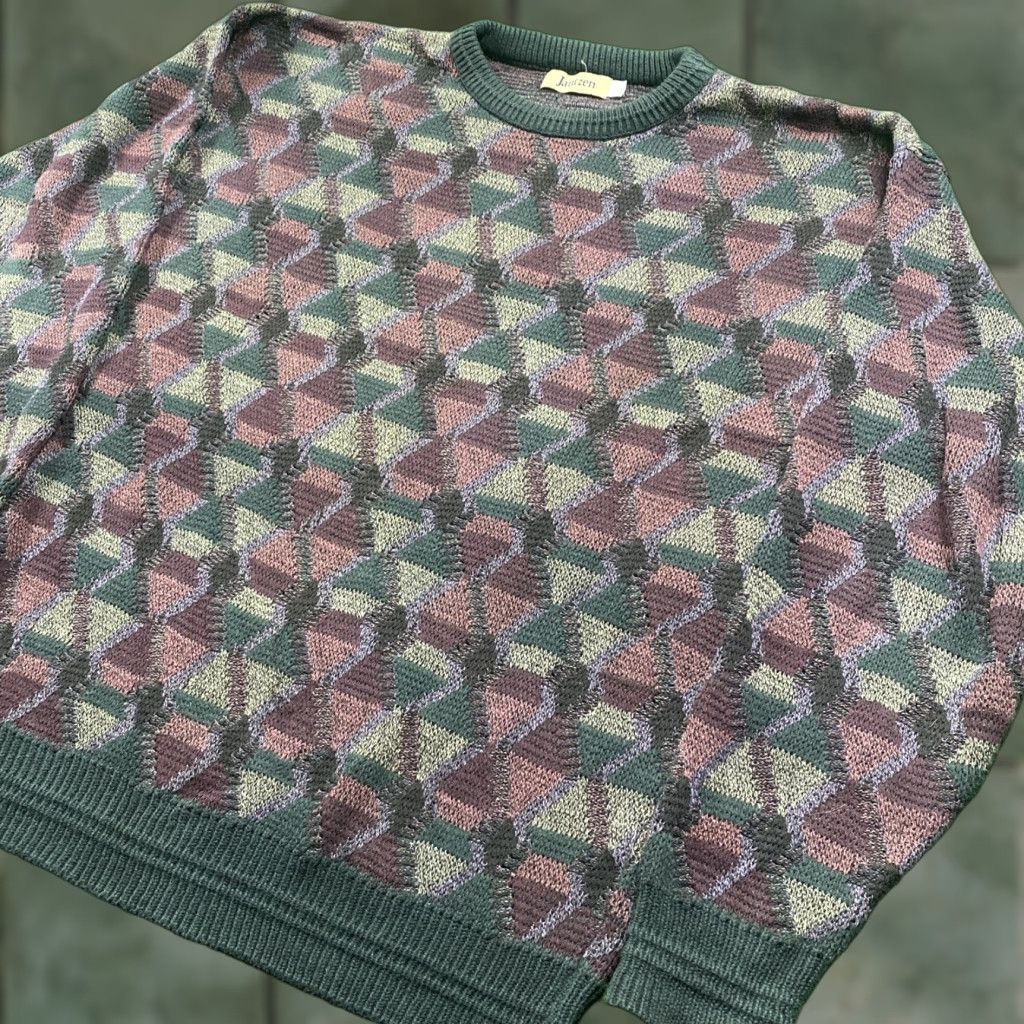 Jantzen VINTAGE Jantzen Sweatshirt Mens XL Gray 90S 3D Knit Argyle Logo USA Shirt Size US XL / EU 56 / 4 - 1 Thumbnail