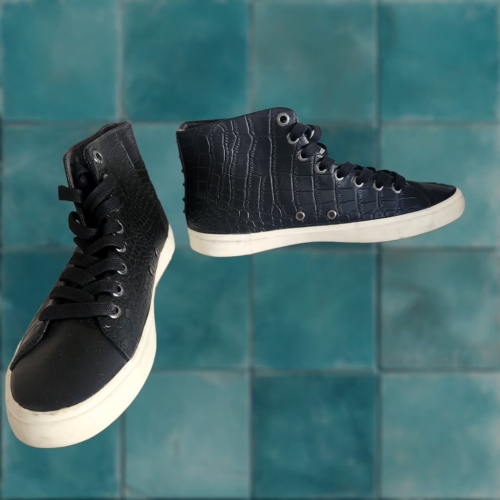Guess GUESS High Top Sneakers Black Croc Embossed Lace Up Shoes Mens 9 Size US M / EU 48-50 / 2 - 1 Thumbnail