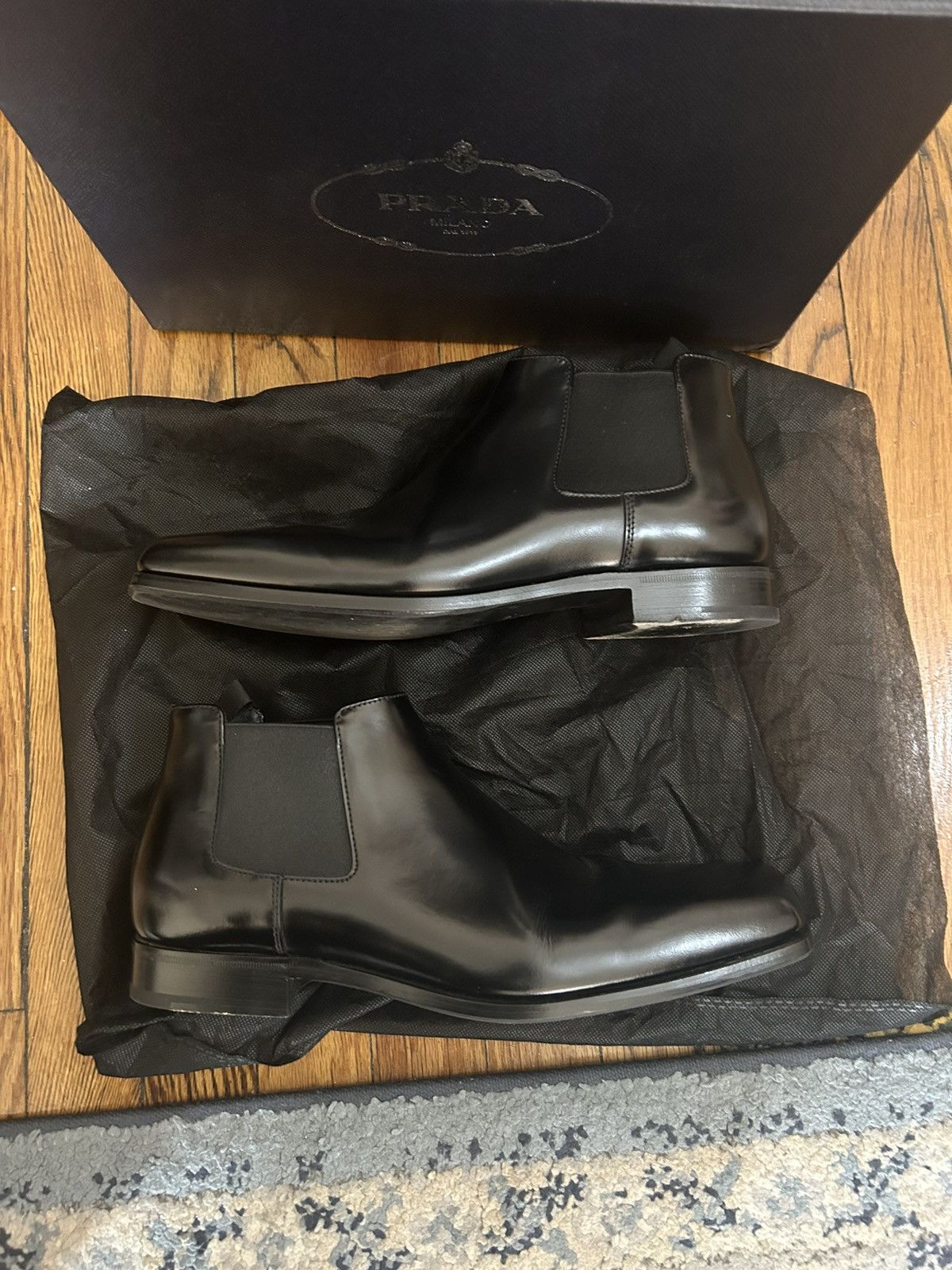 image of Prada Brushed Leather Chelsea Boot in Black, Men's (Size 10.5)