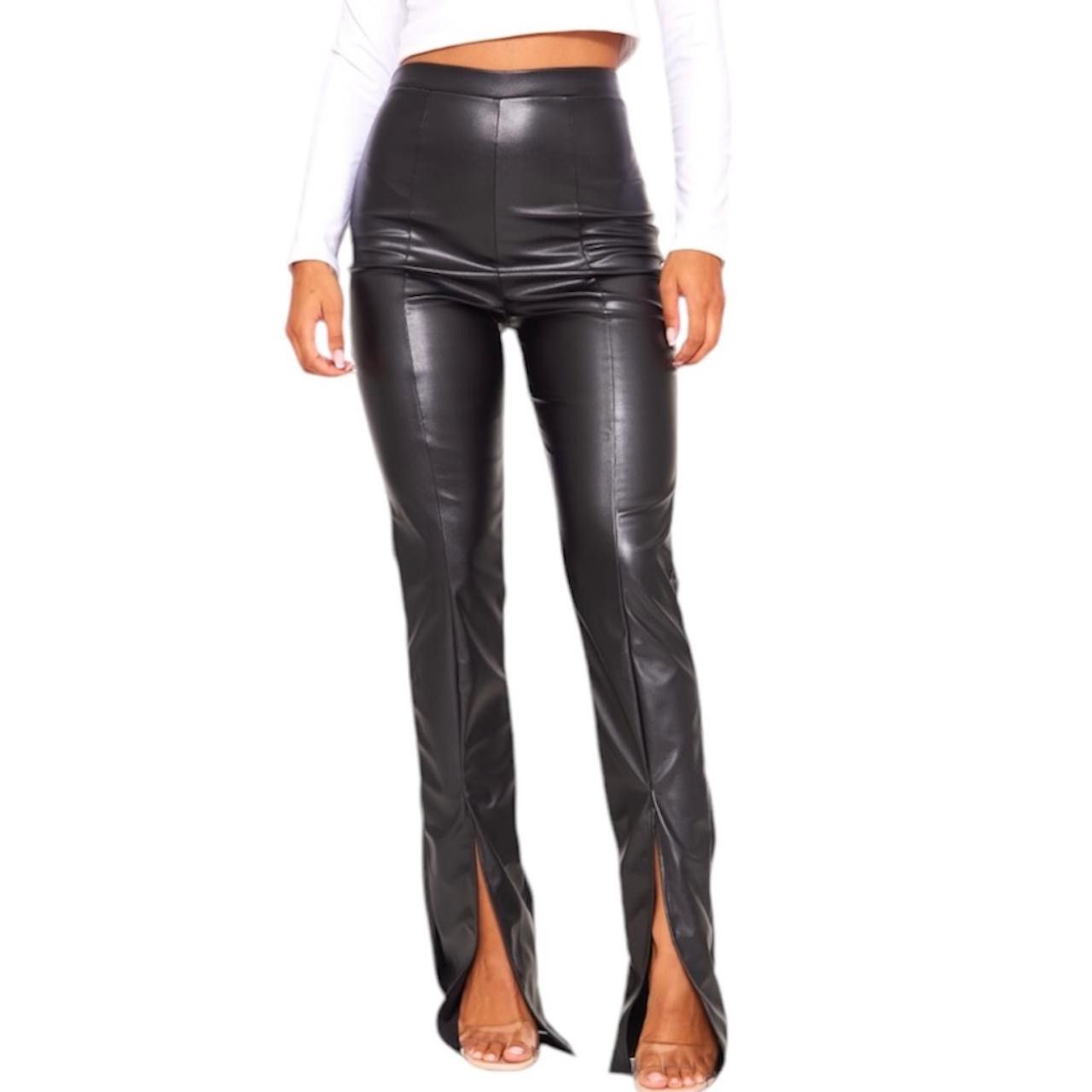 PrettyLittleThing PrettyLittleThing Faux Leather Front Split High Rise Pants Size 28" / US 6 / IT 42 - 1 Thumbnail