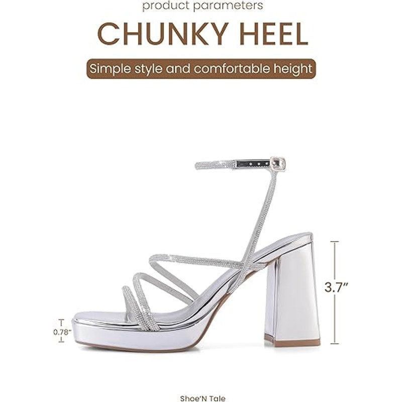 Other Shoe'N Tale Women's 8 Silver Mirror Platform Heel Sandals Size US 8 / IT 38 - 2 Thumbnail