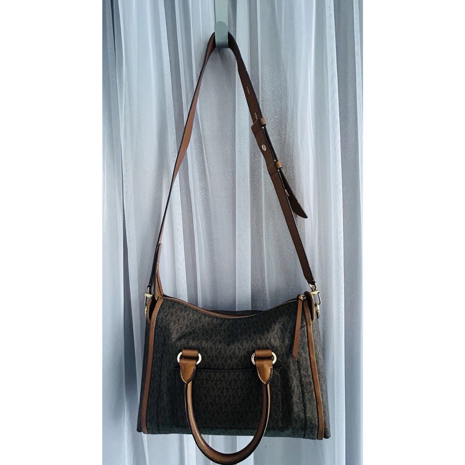 Michael Kors Michael Kors Carine Medium Brown Acorn Gold Satchel Handbag Size ONE SIZE - 9 Thumbnail