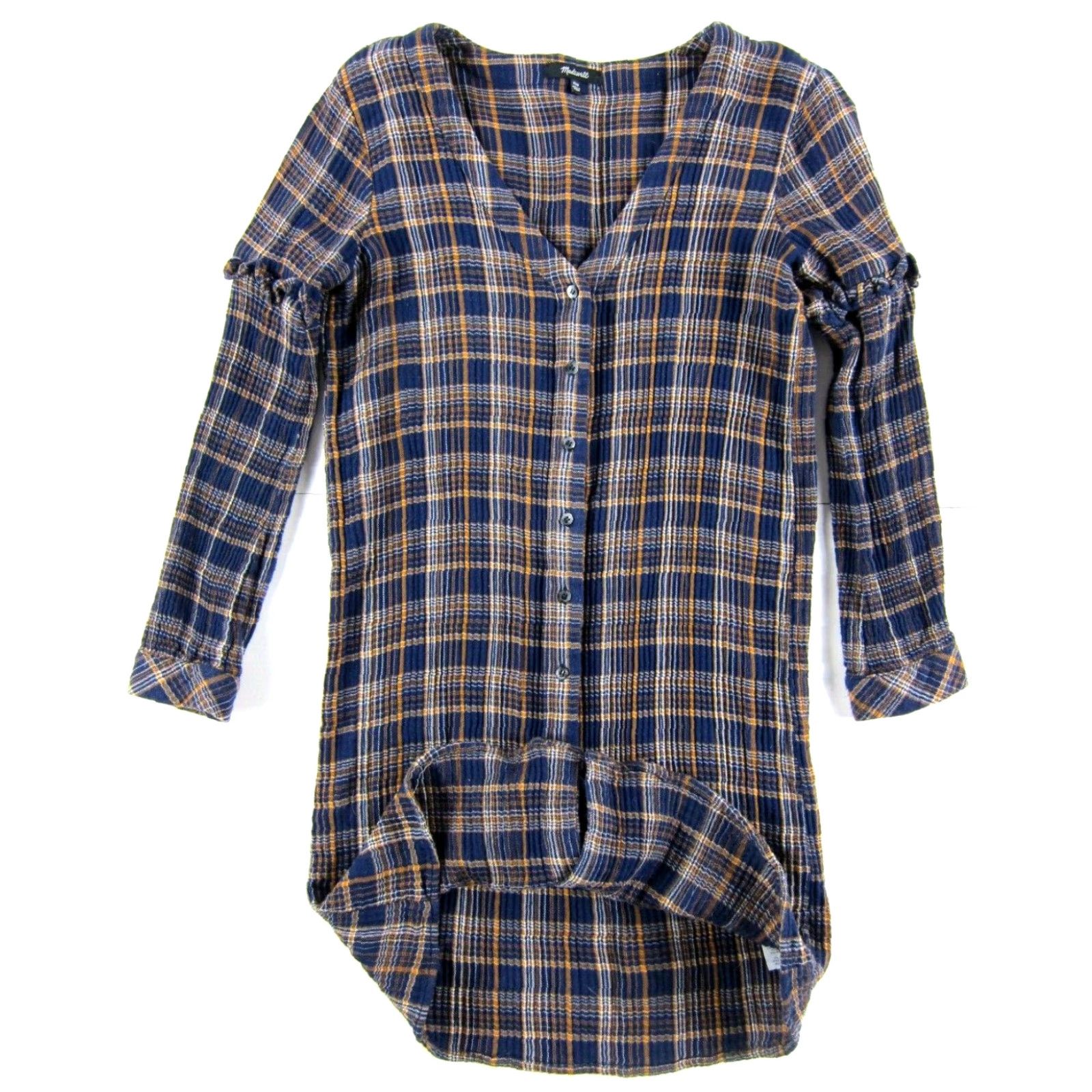 Madewell Madewell Cotton Blue Orange Plaid Flannel Long Sleeve Button Shirt Dress XXS Size XXS / US 00 / IT 34 - 6 Thumbnail