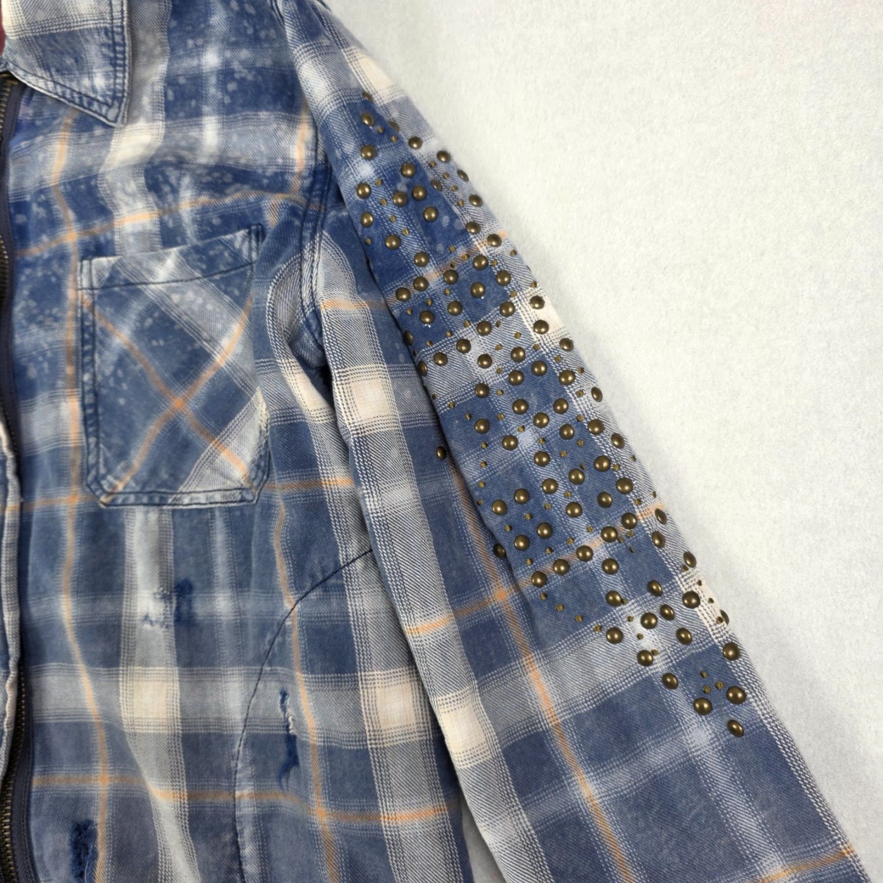 Free People Free People Destructed Jacket Womens XS Plaid Oversized Zip Shacket Distressed Blue Multicolor Size XS / US 0-2 / IT 36-38 - 6 Thumbnail