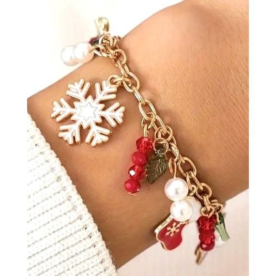 Handmade Christmas Charm Bracelet New Bells Gingerbread Man Stocking Size ONE SIZE - 9 Thumbnail