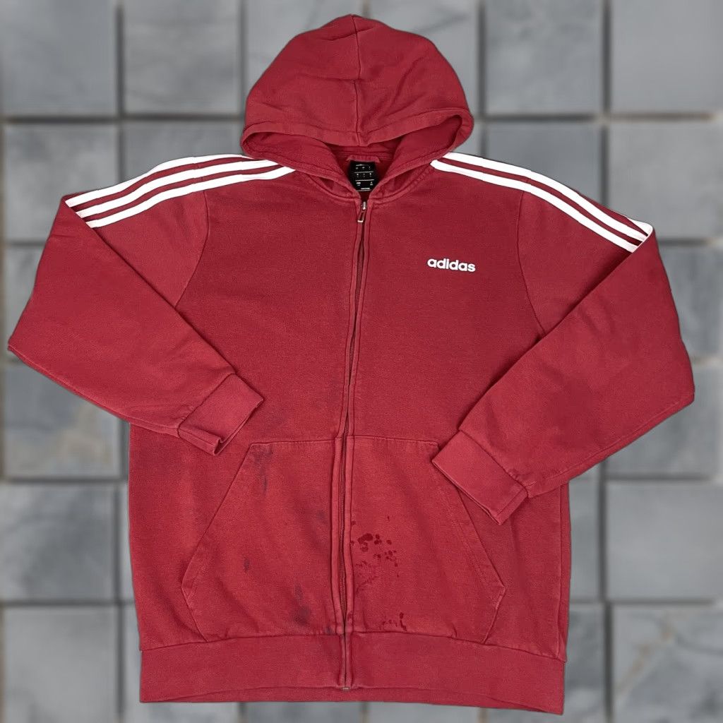 Adidas Adidas Hoodie Mens L Red Full Zip Up Sweatshirt Stripes Distressed Logo Classic Outdoor Sports Size US L / EU 52-54 / 3 - 1 Thumbnail