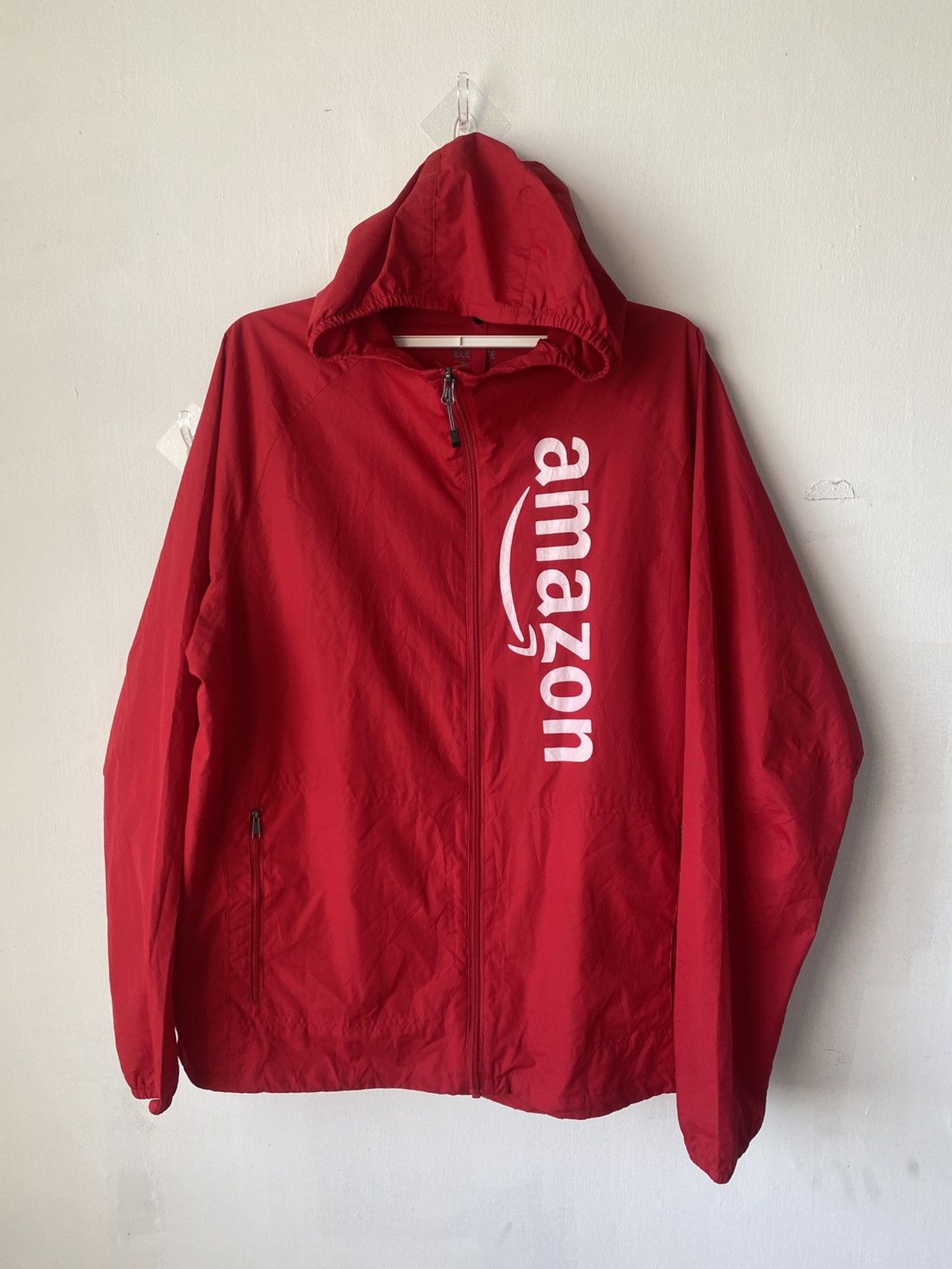 Amazon Red Windbreaker Jacket with Hoodie- Size XL