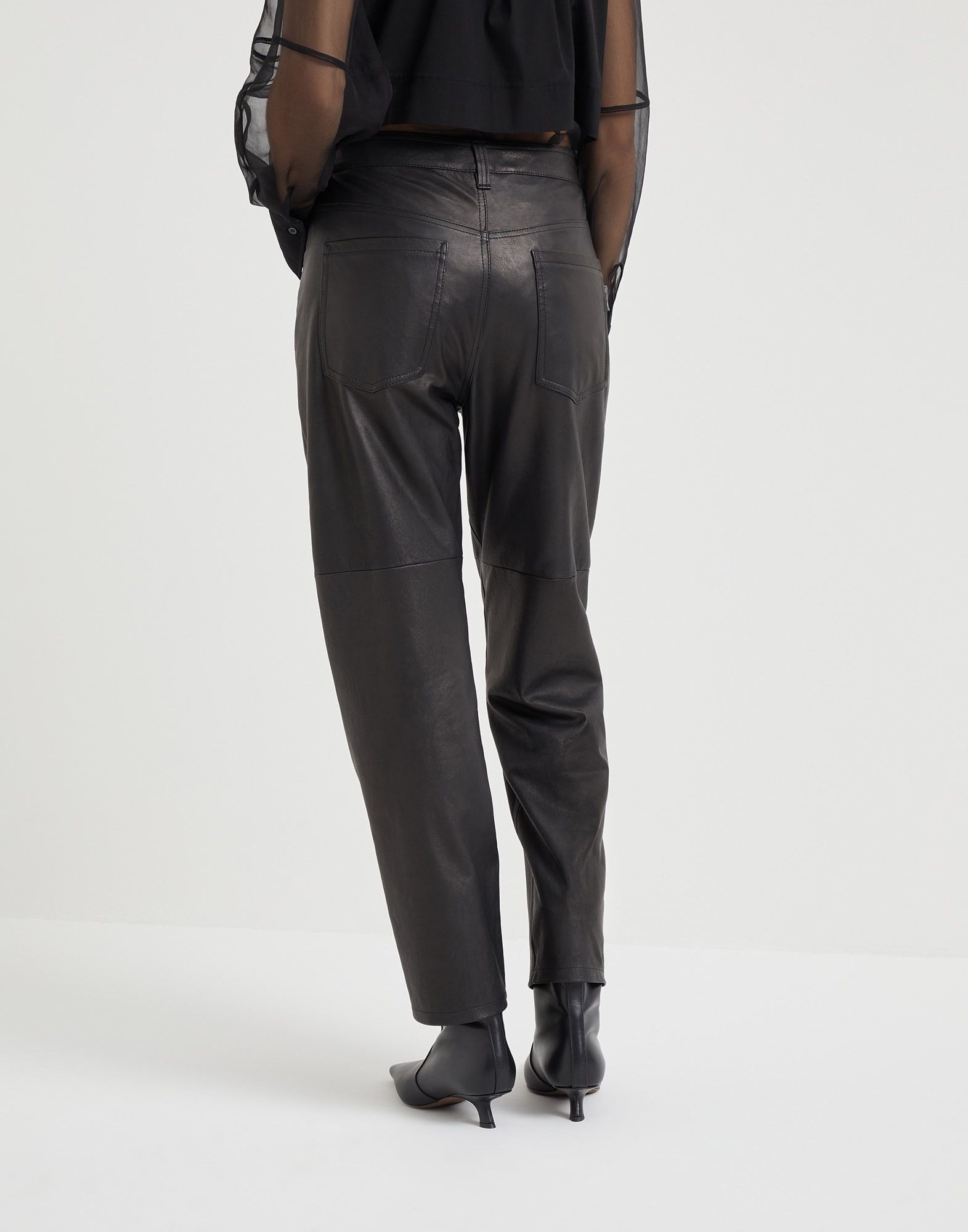 Brunello Cucinelli o1la1rc1a1025 Leather Pants in Black Size 26" / US 2 / IT 38 - 2 Thumbnail