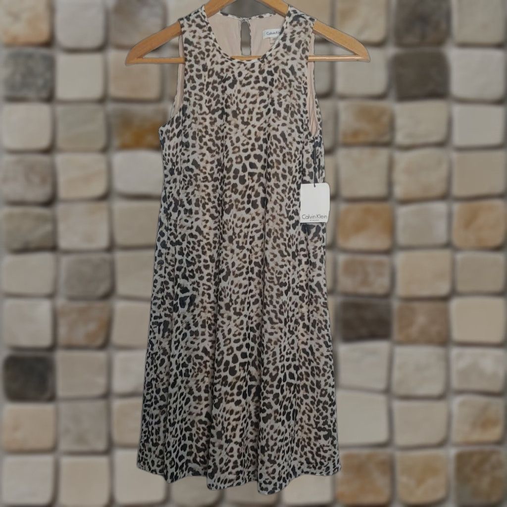 Calvin Klein Calvin Klein Shift Dress Sleeveless Leopard Print 6 Beige/Brown Womens Vintage No (if needed) Size M / US 6-8 / IT 42-44 - 1 Thumbnail