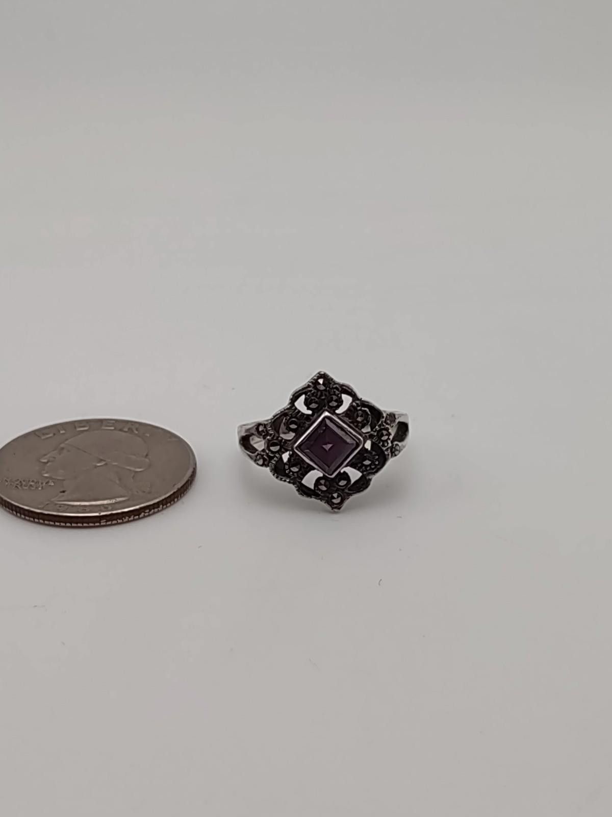 The Unbranded Brand Sterling 925 Amethyst Marcasite Deco Ring Sz 6.25 Size ONE SIZE - 5 Thumbnail