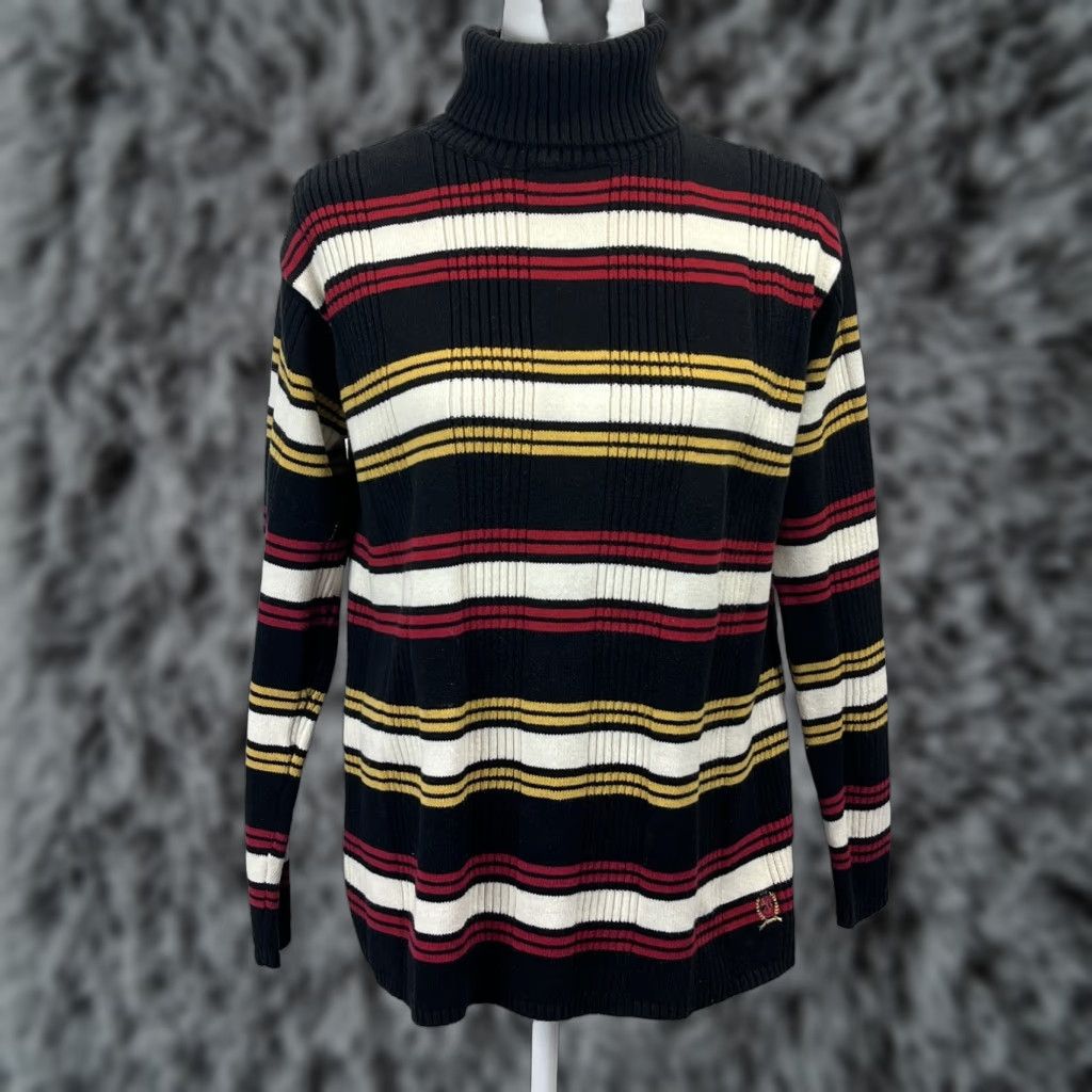 Tommy Hilfiger Womens Tommy Hilfiger Turtleneck Sweater Striped Ribbed Vtg Y2K Sz L VGUC Multicolor Long Sleeve Pullover 100% Cotton Size L / US 10 / IT 46 - 1 Thumbnail