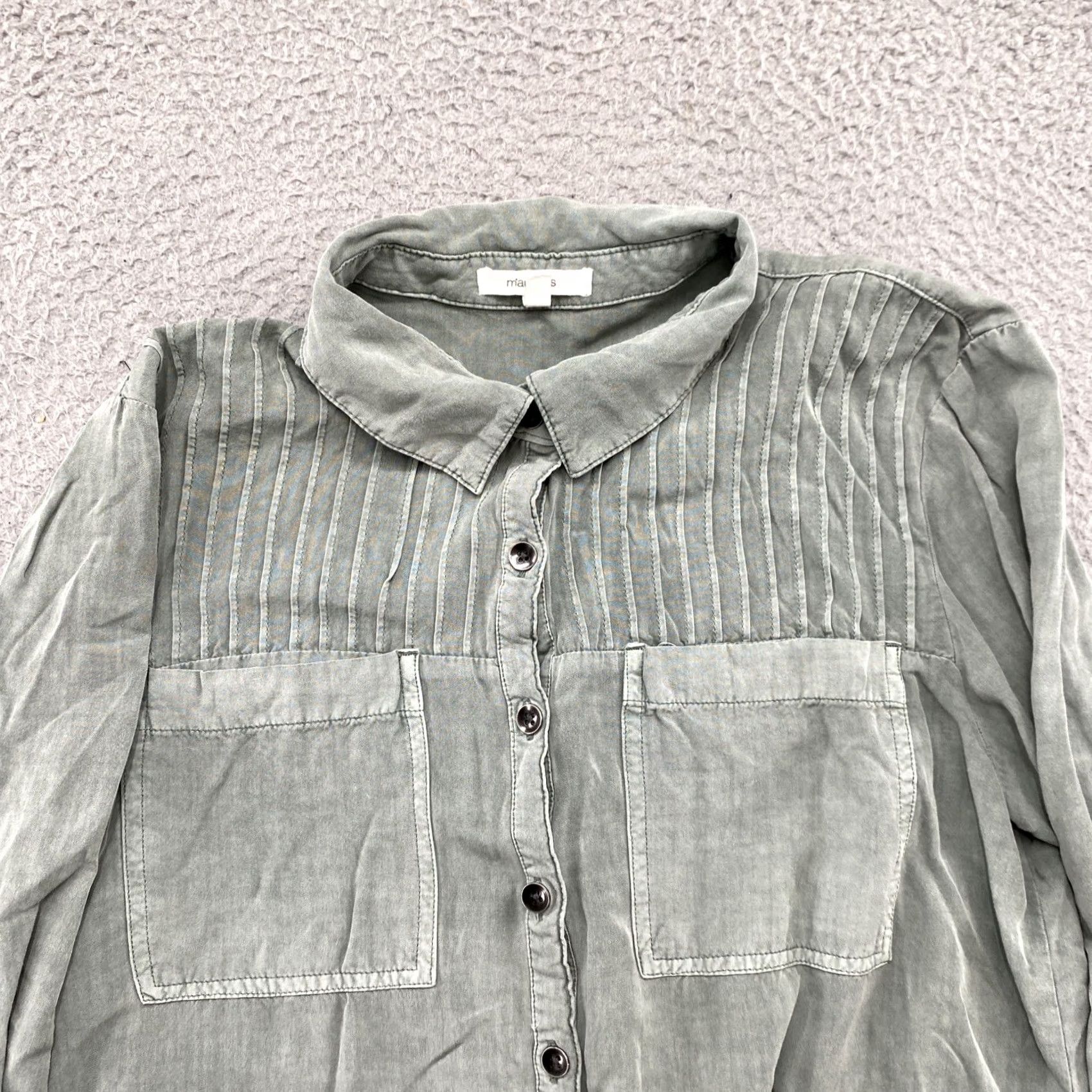 Vintage Maurice’s Women’s Green Rayon Button Up Long Sleeve Shirt M Casual Basic Shirts Mens? Size M / US 6-8 / IT 42-44 - 2 Thumbnail