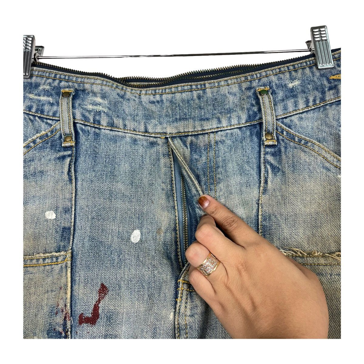 Japanese Brand THRASHED💥BLUE UNION MADE PAINTER DISTRESSED DENIM JEAN Size US 32 / EU 48 - 6 Thumbnail