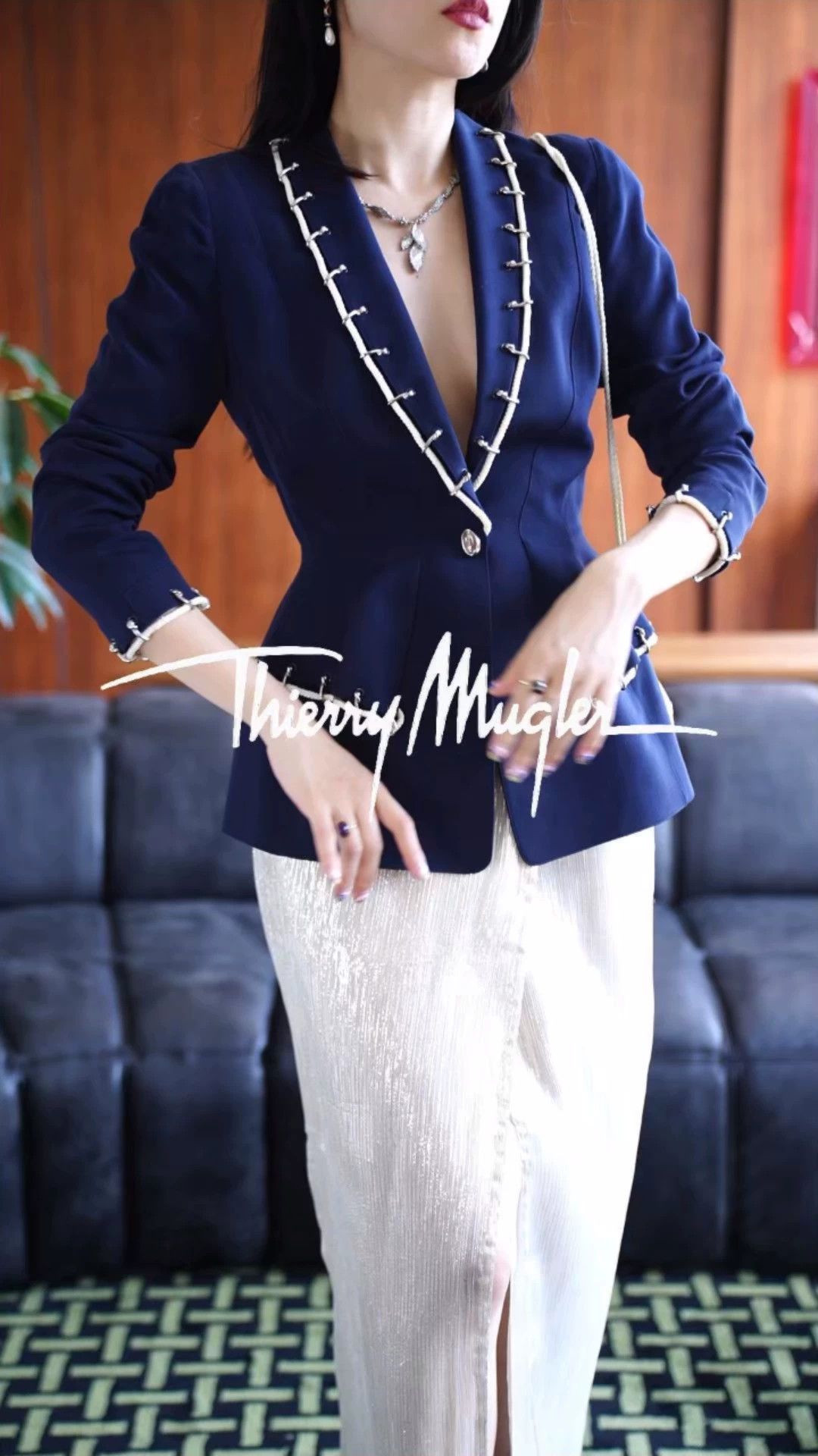 Thierry Mugler Thierry Mugler Vtg Navy Rope-Metal Trim Waist Suit 38 Size XS / US 0-2 / IT 36-38 - 1 Thumbnail