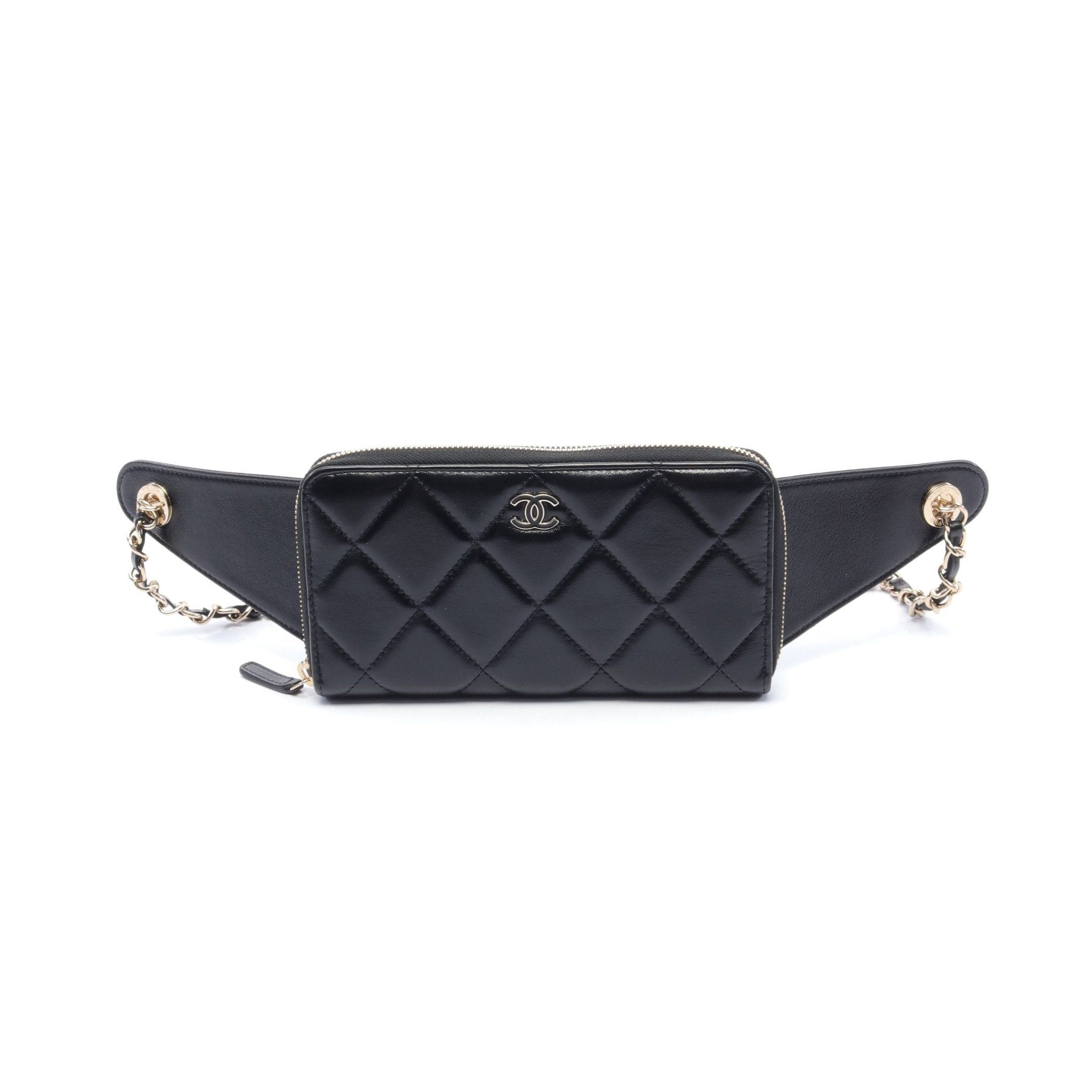 image of Chanel Matelasse Body Wallet Body Bag Leather Black Gold Hardware, Women's