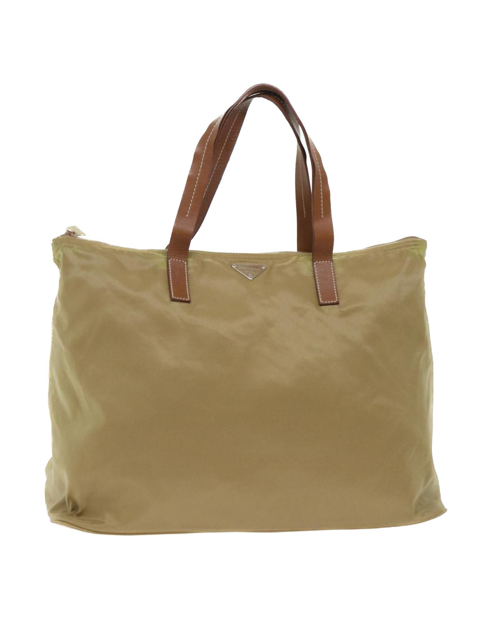 image of Prada Nylon Leather Hand Bag Brown, Women's
