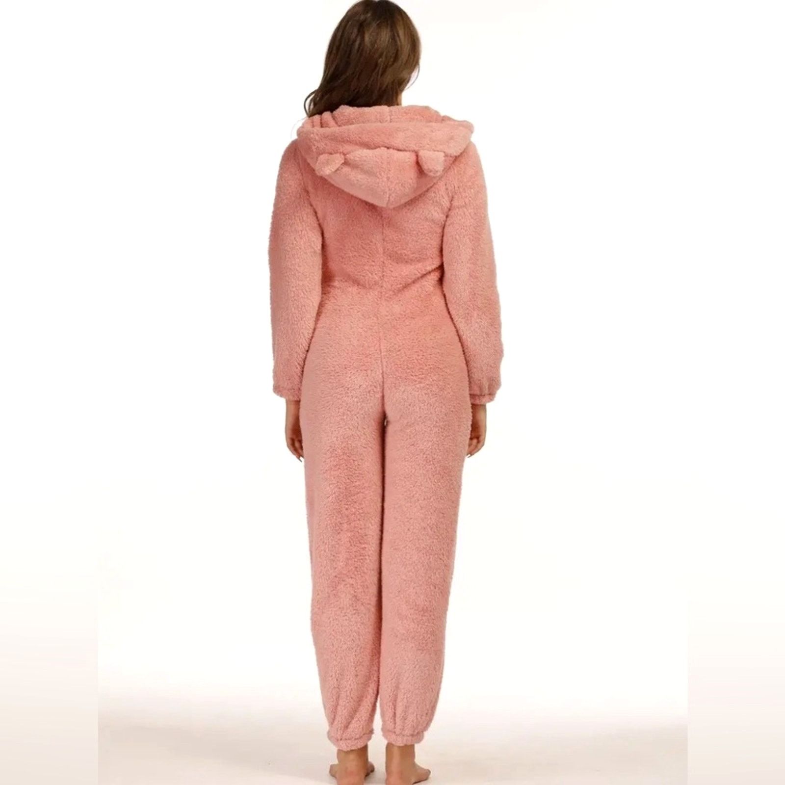 Other Zip Up Hooded Teddy Jumpsuit with Ears Black - size M Size 29" - 10 Thumbnail