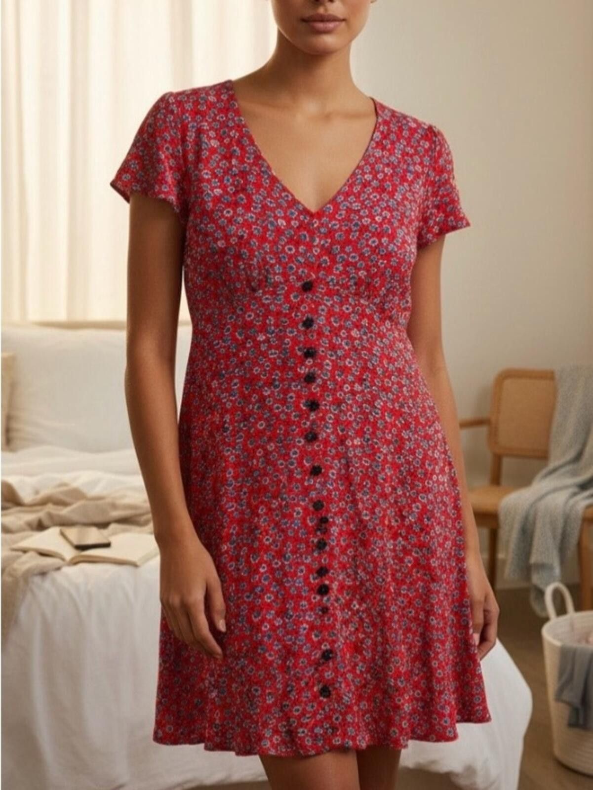 Other mason & belle Floral Button-Front Mini Dress Size L / US 10 / IT 46 - 2 Thumbnail
