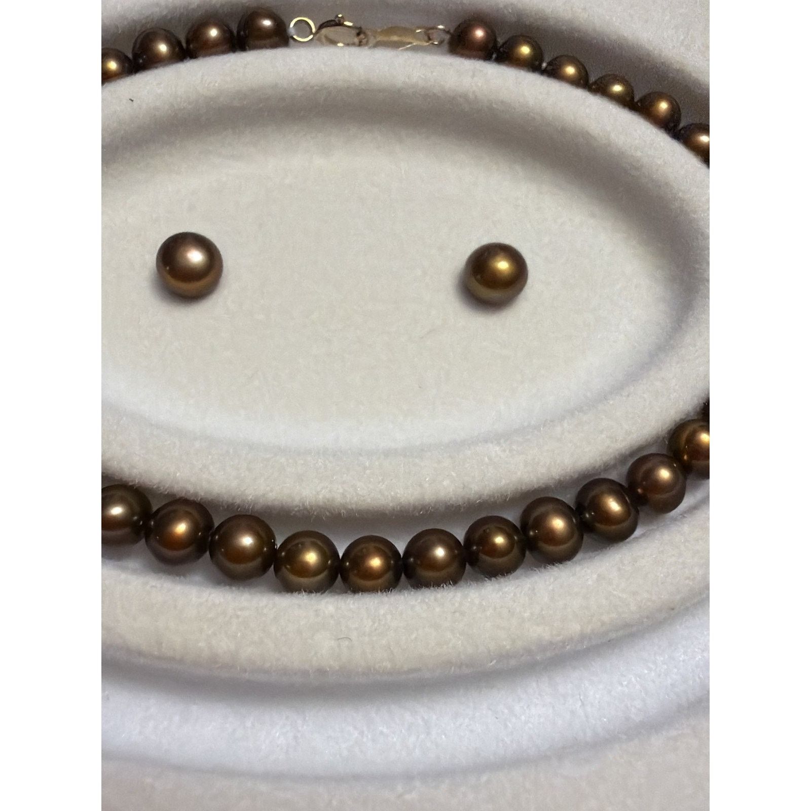The Unbranded Brand Cultured Chocolate Pearl Necklace Bracelet Earring 10KT Gold Size ONE SIZE - 7 Thumbnail