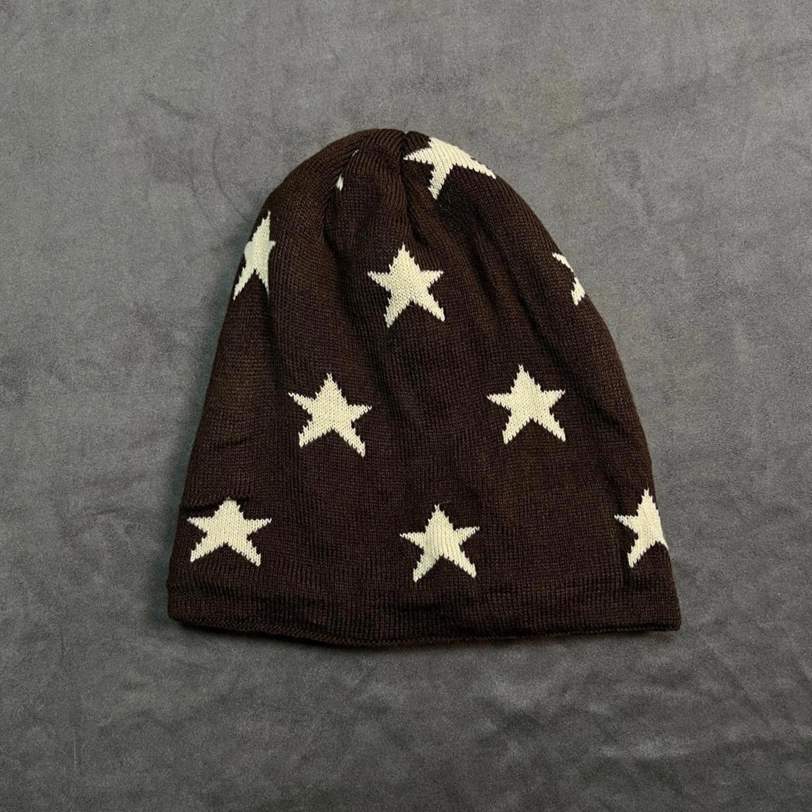 Japanese Brand Retro star fleece-lined knit hat – Cozy Knit Hat for Winter Size ONE SIZE - 1 Thumbnail