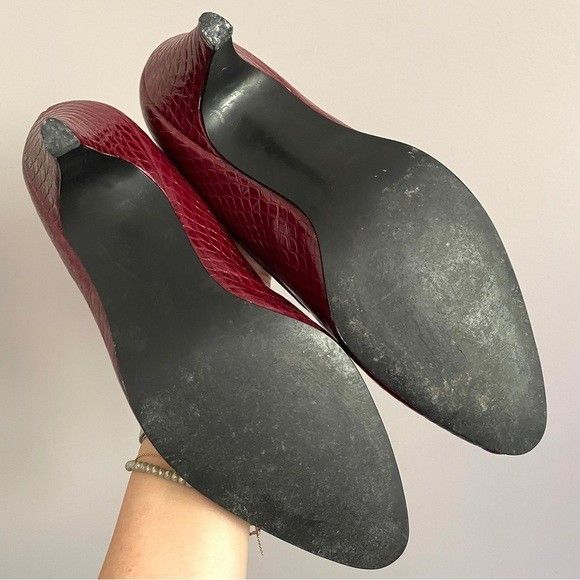 Vintage Vintage 80s Wine Red Almond Toe Leather Heels - 7.5 - 8 Size US 7.5 / IT 37.5 - 9 Thumbnail