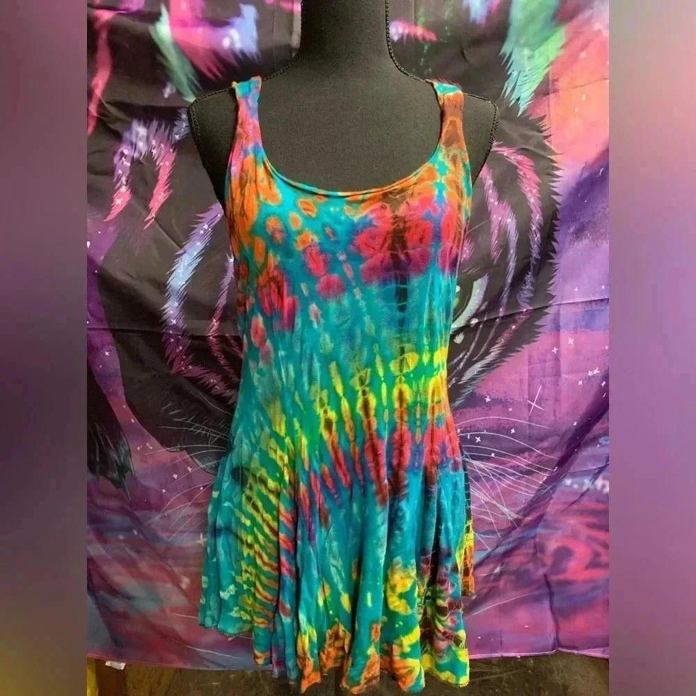 Designer Vibrant Tie-Dye Swing Dress Size M / US 6-8 / IT 42-44 - 1 Thumbnail