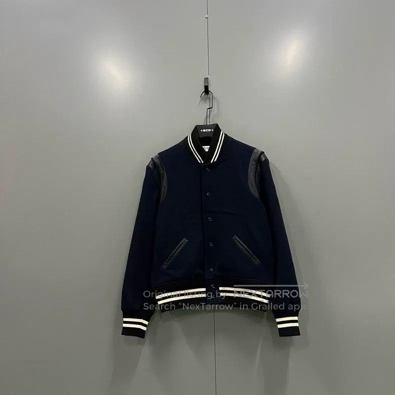 Saint Laurent Paris Navy blue mixed leather baseball jacke