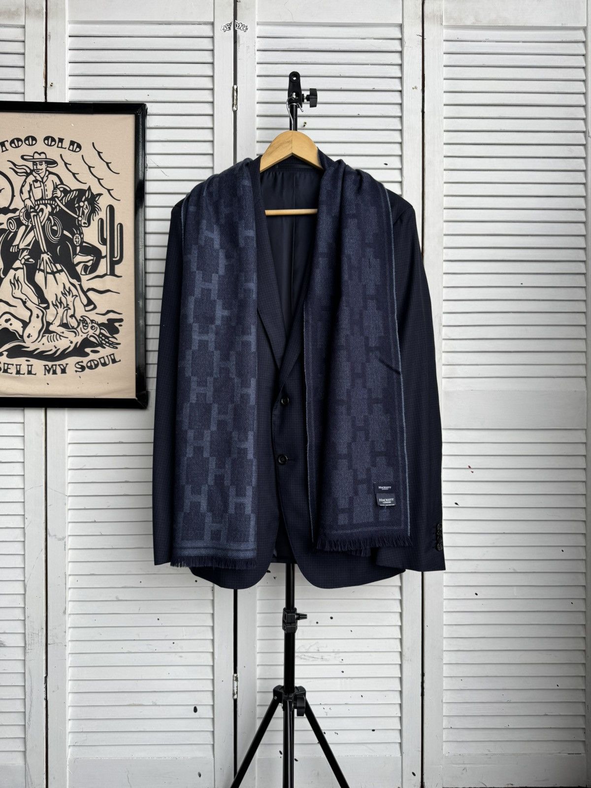 Hackett Hackett London Wool Long Scarf Navy Logo Pattern Size ONE SIZE - 1 Thumbnail
