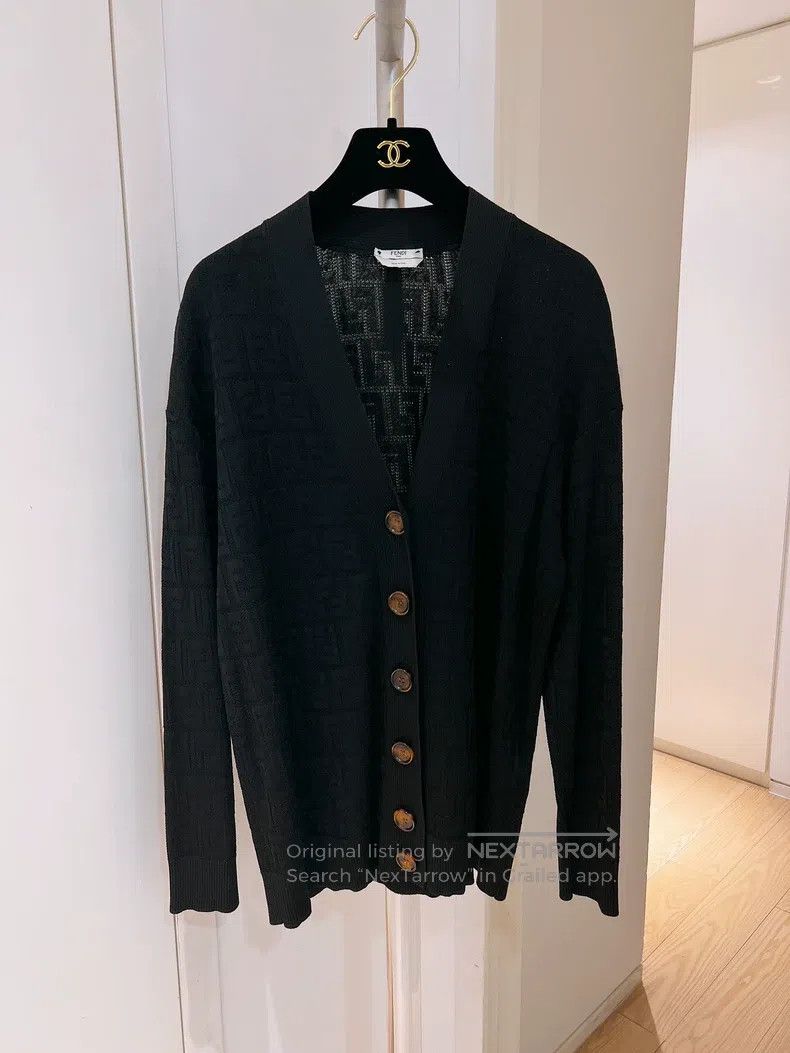 Other Fendi Black FF Monogram Knit Cardigan with Cut-Out Logo Le Size XXS / US 00 / IT 34 - 1 Thumbnail