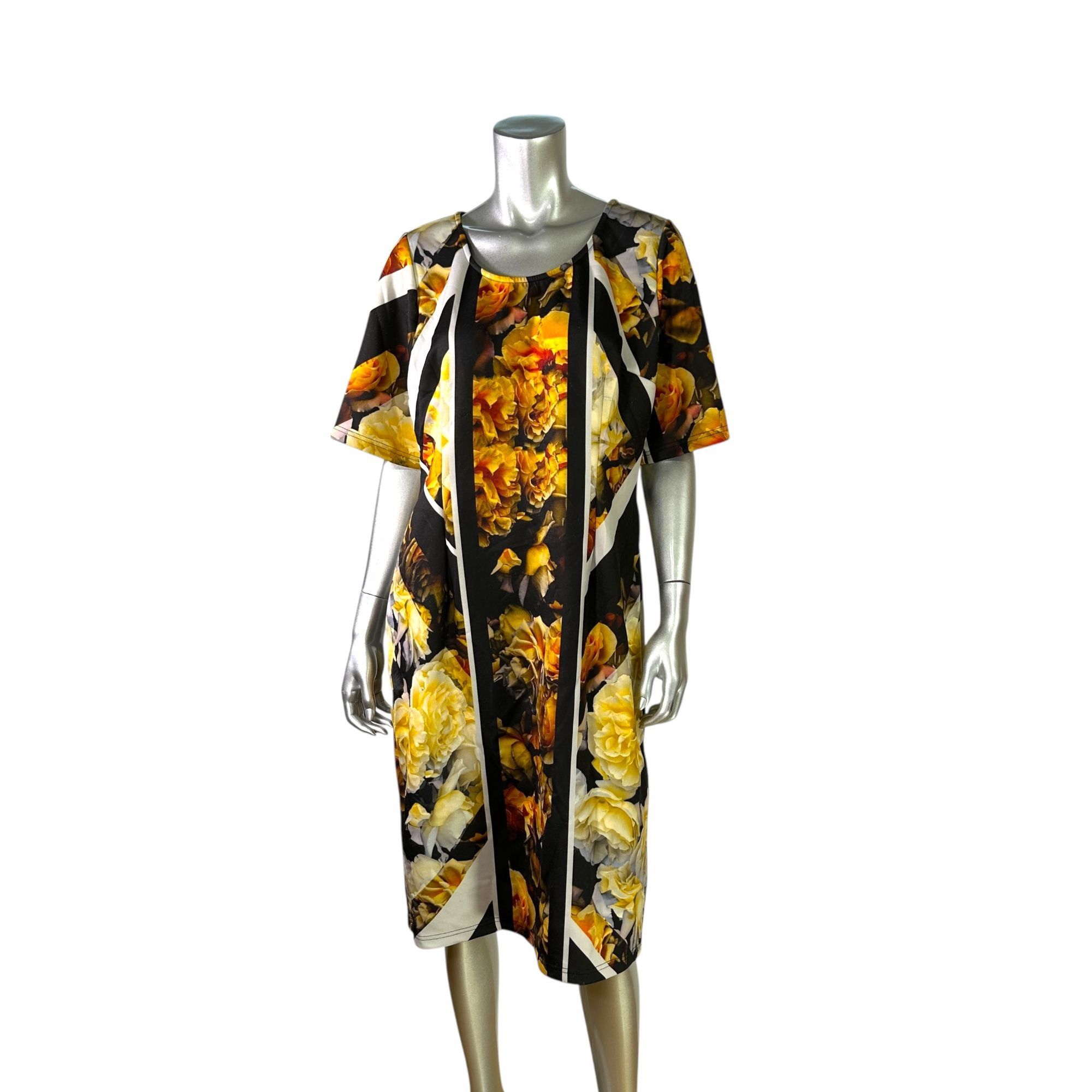 Designer Eloquii Gold and Black Floral Print Midi Dress Size 18 Shor Size XXL / US 16-18 / IT 52-54 - 7 Thumbnail