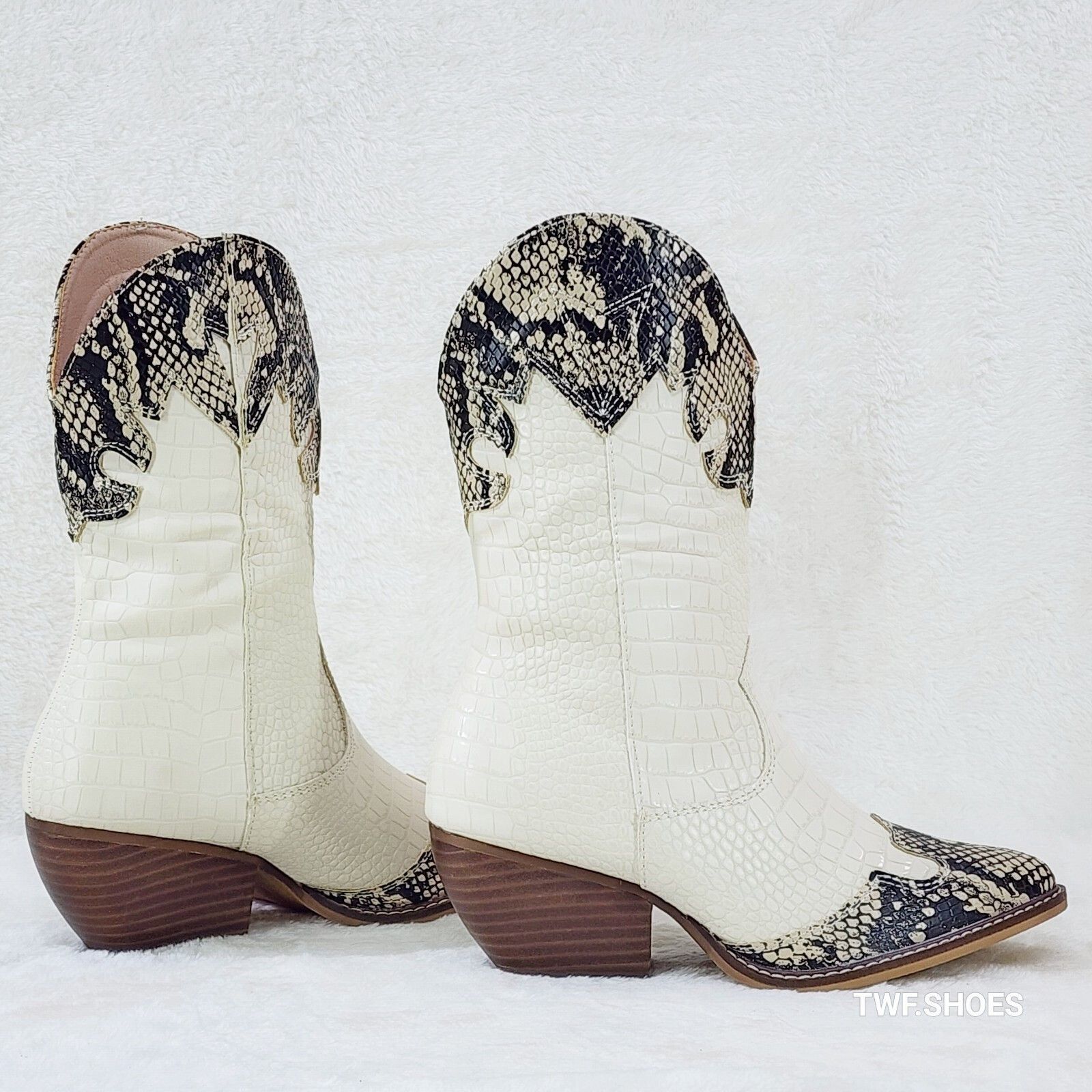 Other Snake Bite Cream Western Reptile Cowboy Pull On Country Cowg Size US 7 / IT 37 - 4 Thumbnail