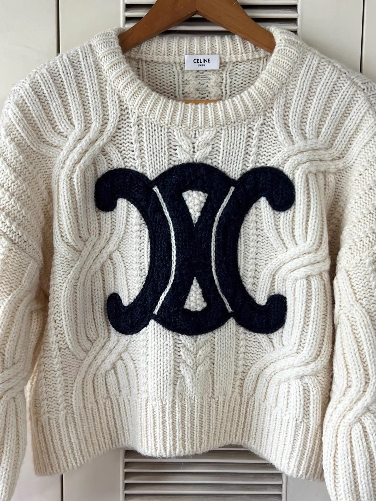 Celine Celine Triomphe Logo White Oversized Wool Sweater M Size M / US 6-8 / IT 42-44 - 3 Thumbnail