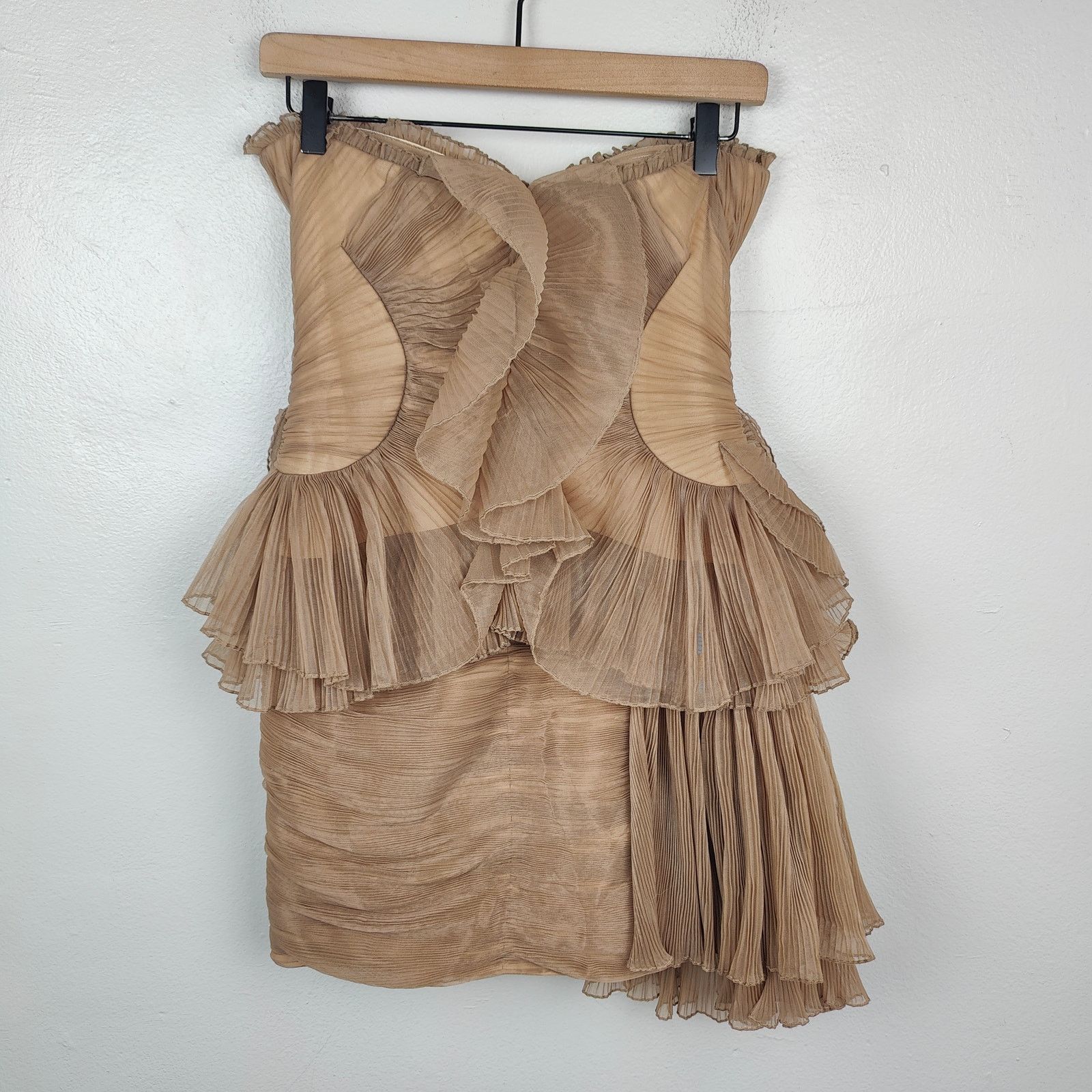Bcbgmaxazria BcbgMaxAzria Runway Ruffle Mini Dress Womens 0 Tan Size XS / US 0-2 / IT 36-38 - 5 Thumbnail