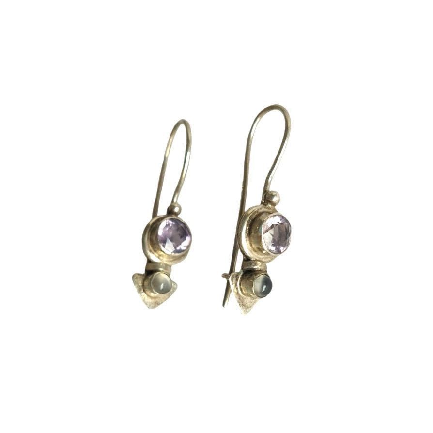 The Unbranded Brand Round Amethyst & Moonstone Dangle Earrings Sterling Silver Size ONE SIZE - 2 Thumbnail