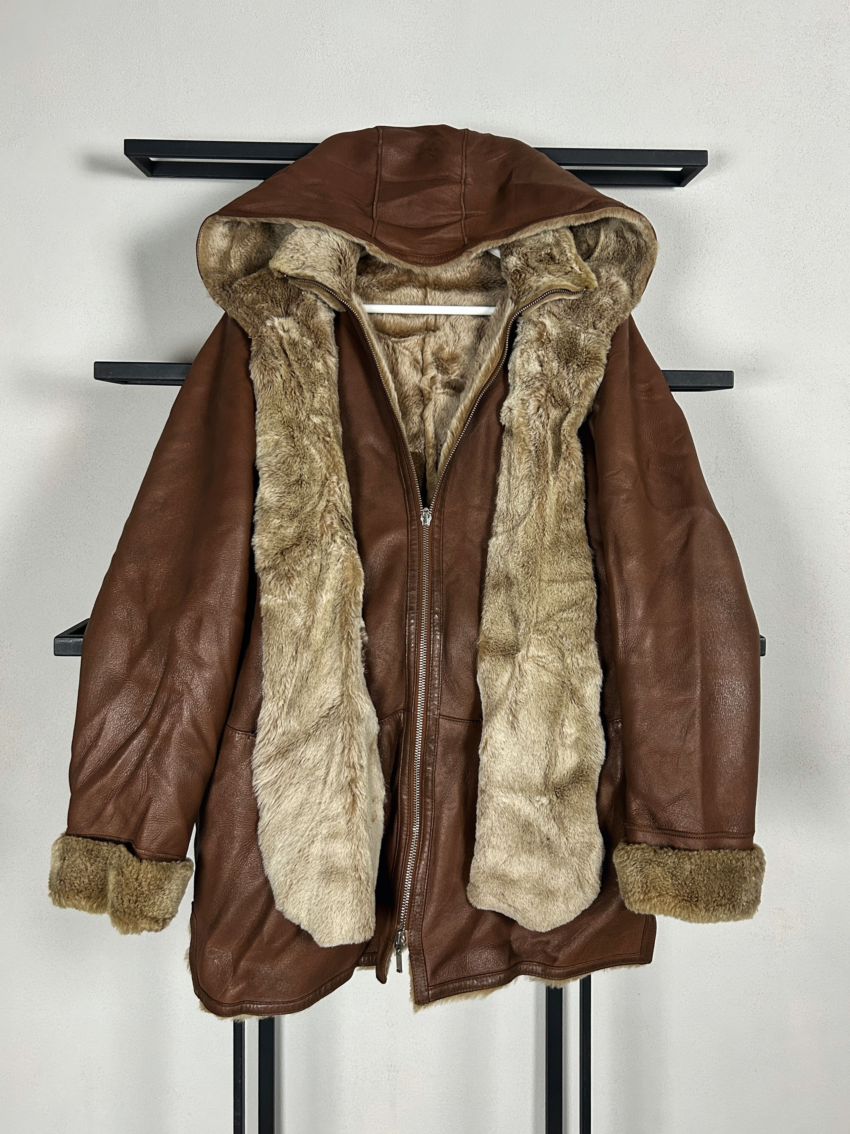 Japanese Brand Leather Shearling Jacket Brown Hooded Biker Y2K Grunge Core Size US S / EU 44-46 / 1 - 1 Thumbnail