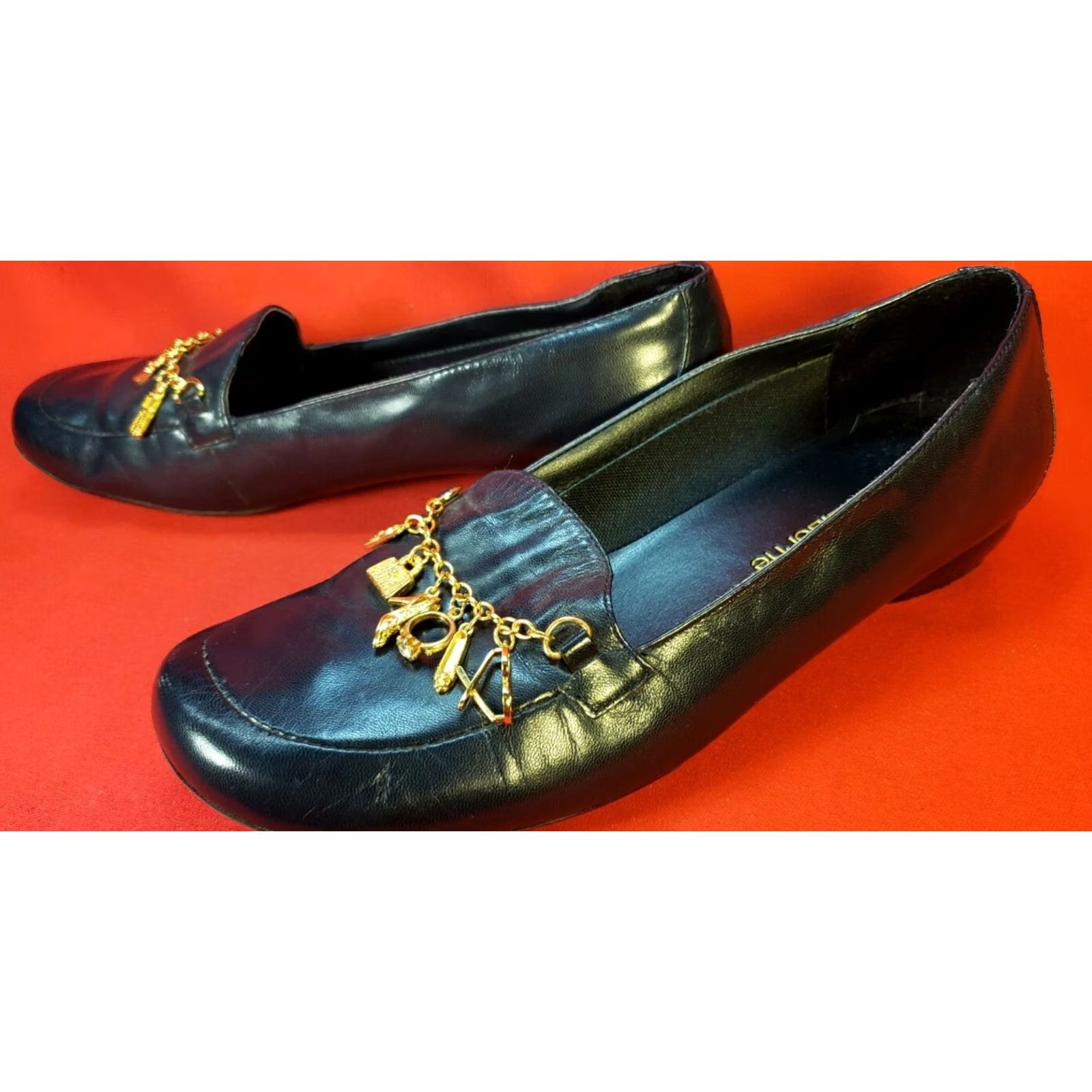 Liz Claiborne Liz Claiborne Wish Flats Women's Navy Leather Low Heel Gold Charms Size 8.5M Size US 7 / IT 37 - 4 Thumbnail