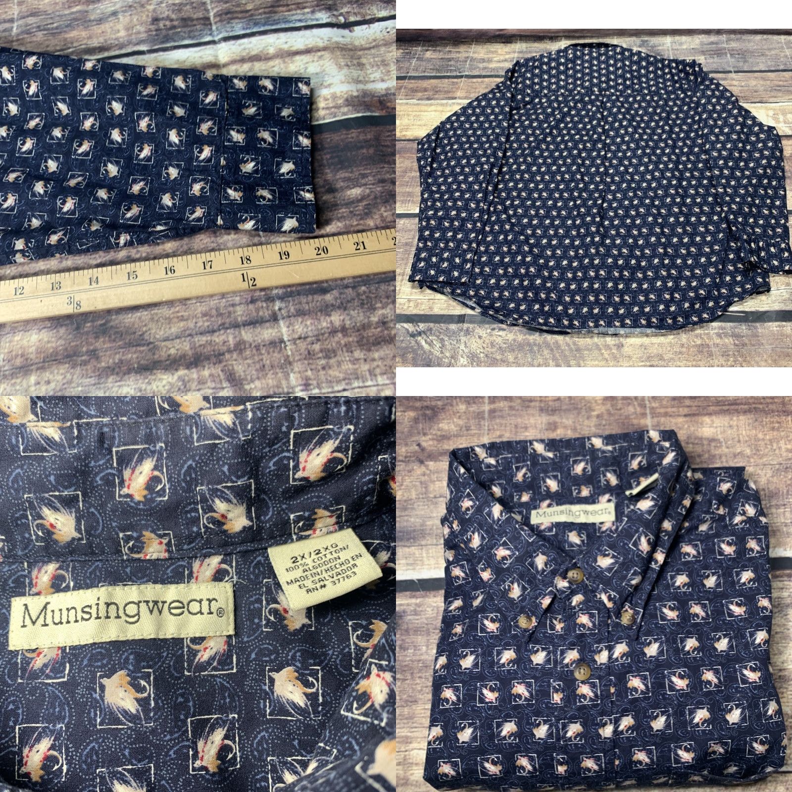 Vintage Munsingwear Button-Up Shirt 2XL Men’s Blue Long Sleeve Fly Fishing Button-Front Casual Shirt Size US XXL / EU 58 / 5 - 8 Thumbnail