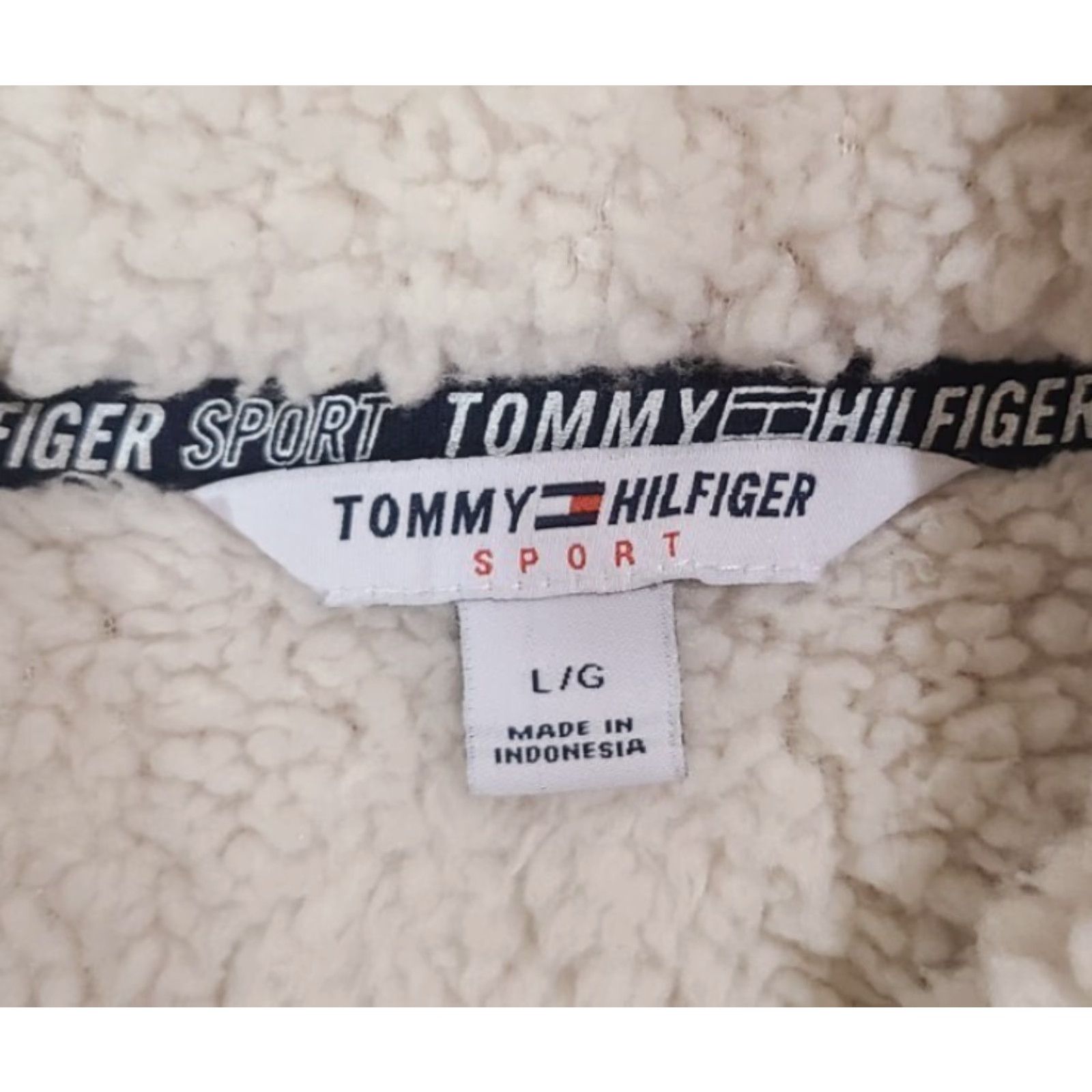 Tommy Hilfiger TOMMY HILFIGER Womens Jacket Be ige White Sherpa Fleece Sport L Kimono Collared Mid-Length Zip Snap Long Sleeve Fall Winter Sports Mens Womens Size L / US 10 / IT 46 - 2 Thumbnail